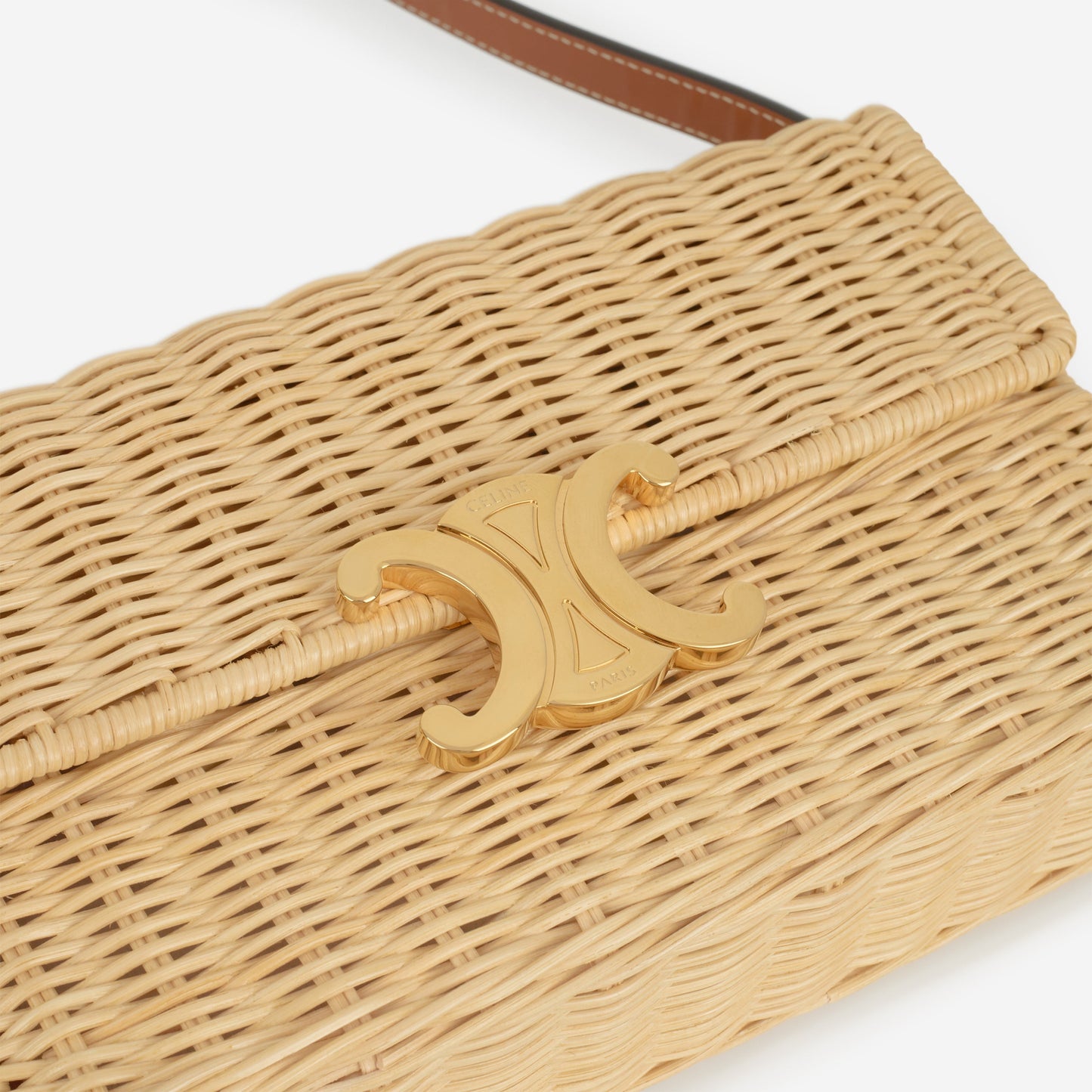 Celine Claude Shoulder Bag - Wicker / Tan Calfskin | Gold Hardware