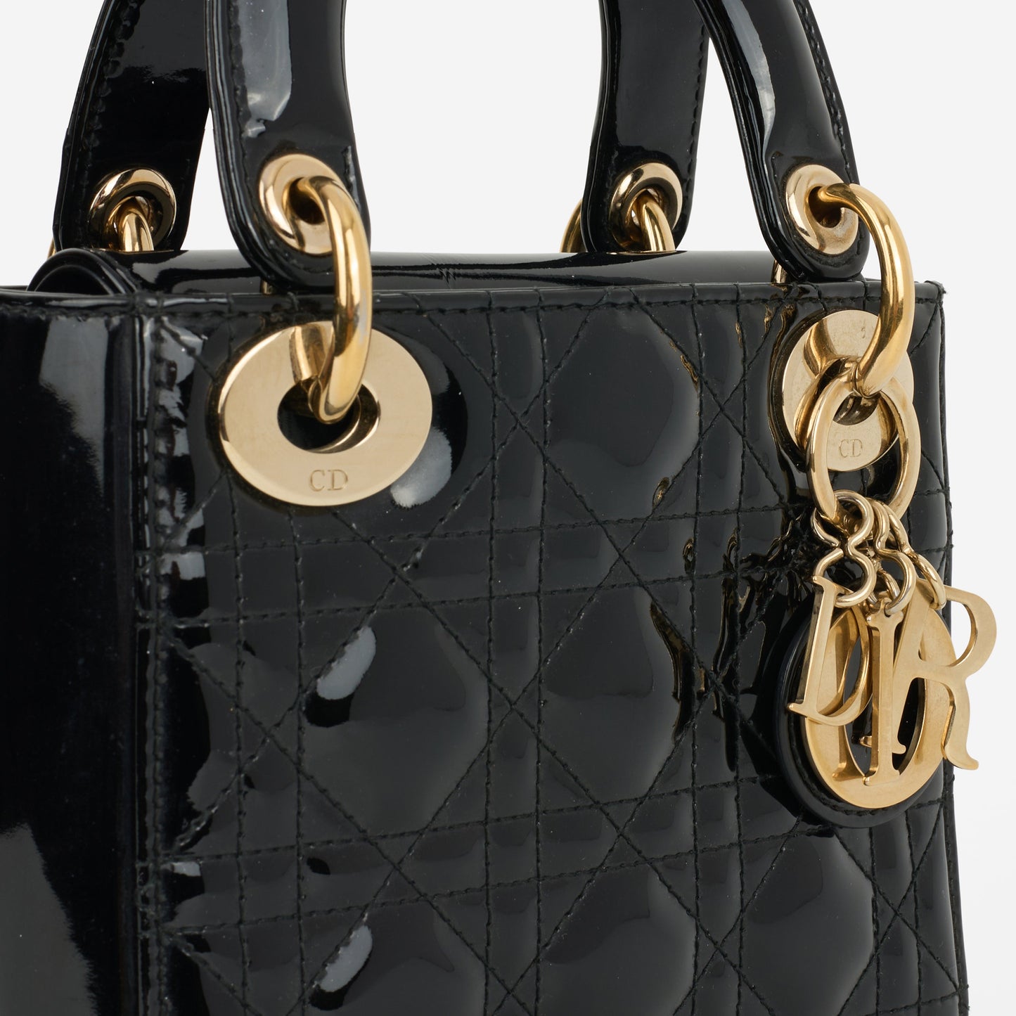 Dior Mini Lady Dior - Black Patent | Champagne Gold Hardware
