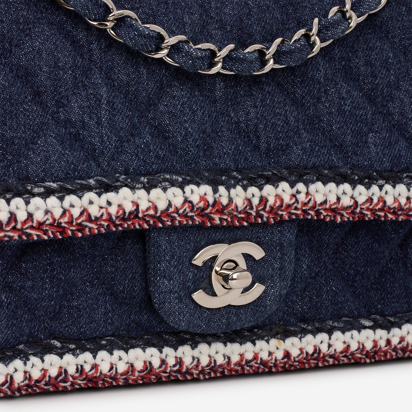 Chanel Chanel Frame Flap - Blue Denim / Braided Tweed | Silver Hardware