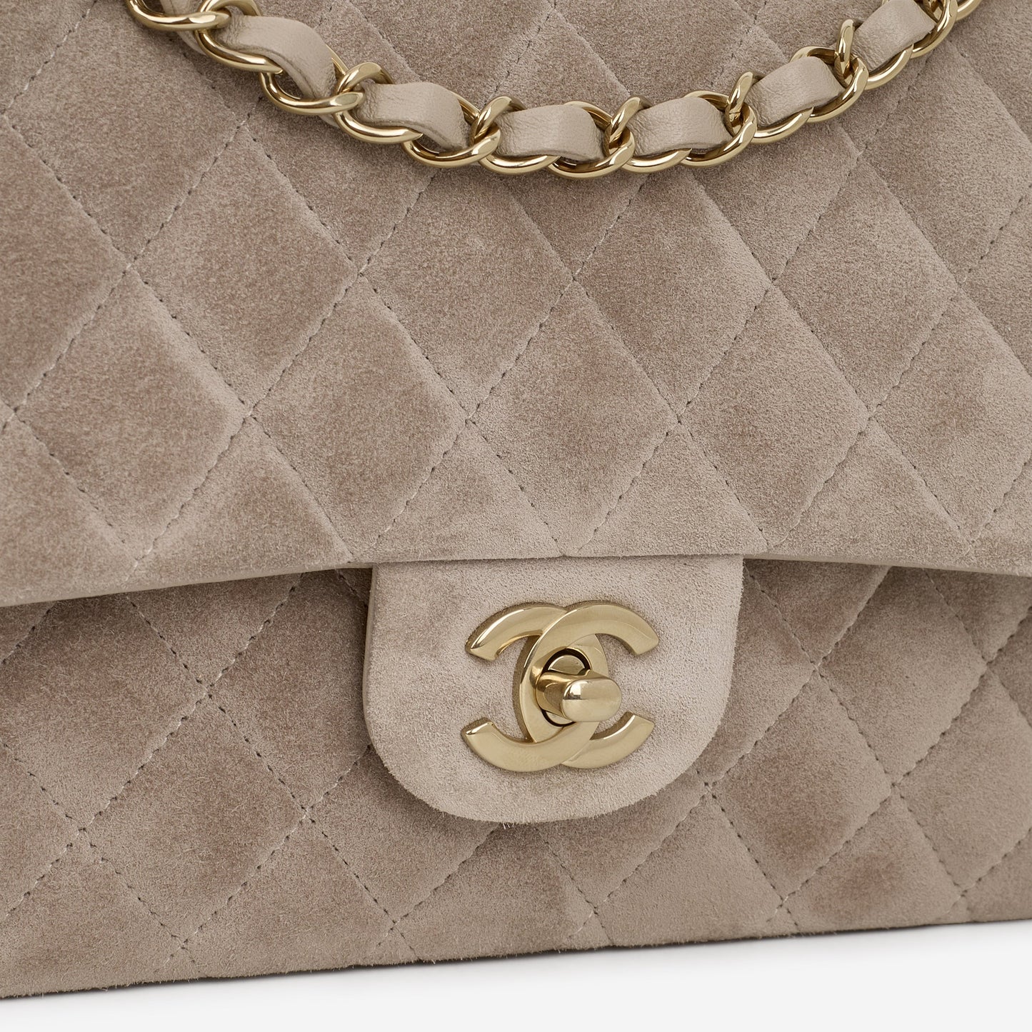 Chanel Medium Classic Flap - Grey Suede | Champagne Gold Hardware