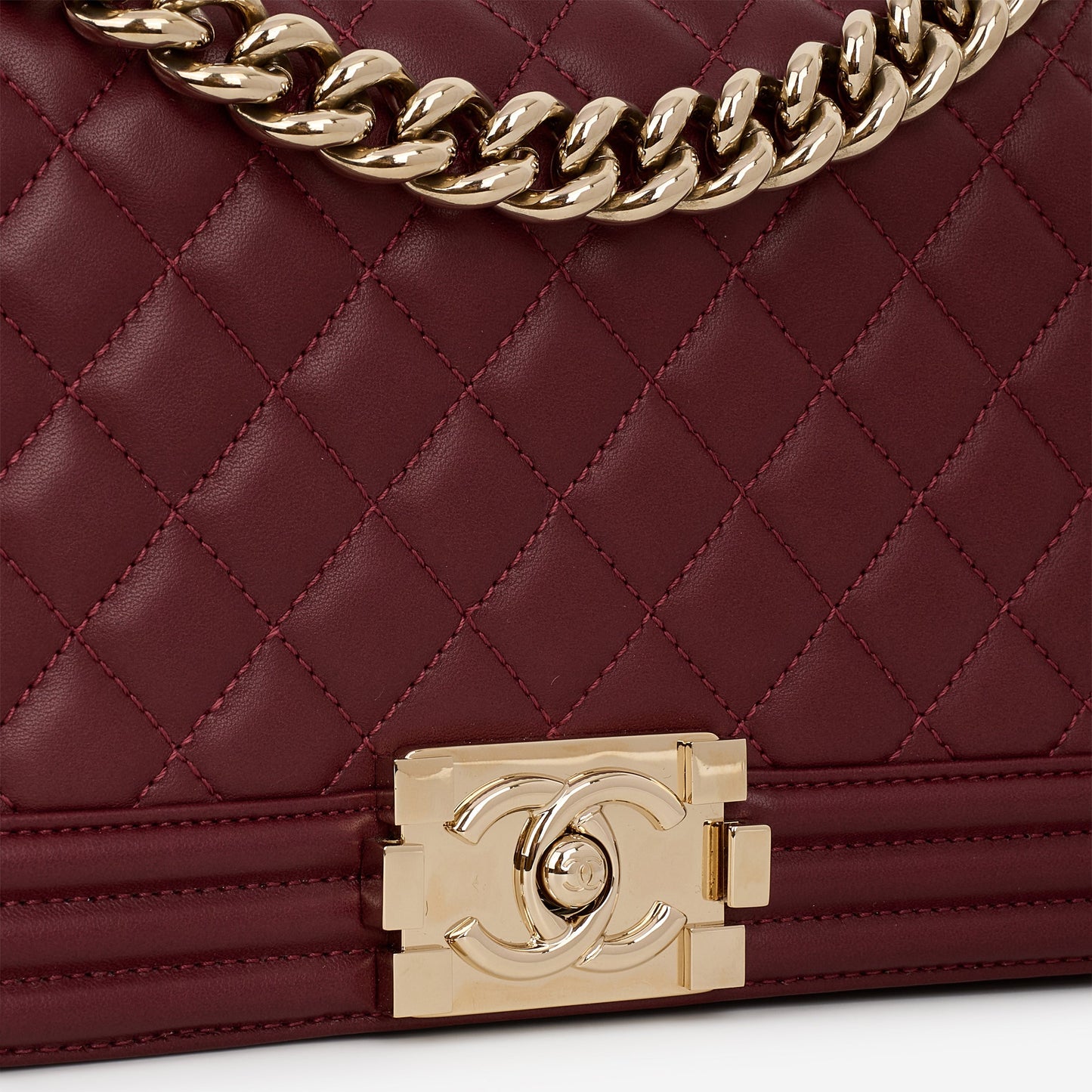 Chanel Old Medium Boy Bag - Burgundy Lambskin | Champagne Gold Hardware