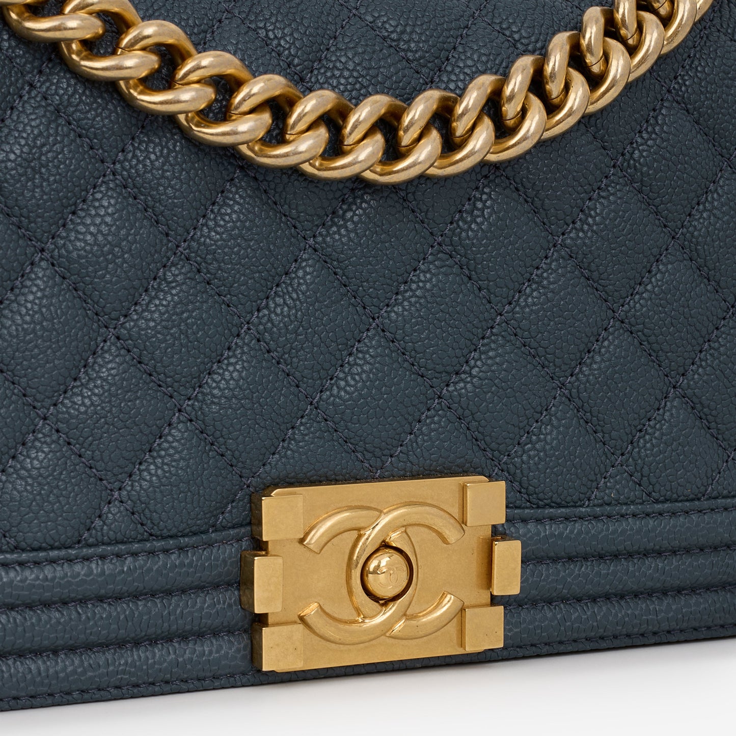 Chanel Old Medium Boy Bag - Navy Caviar | Gold Hardware