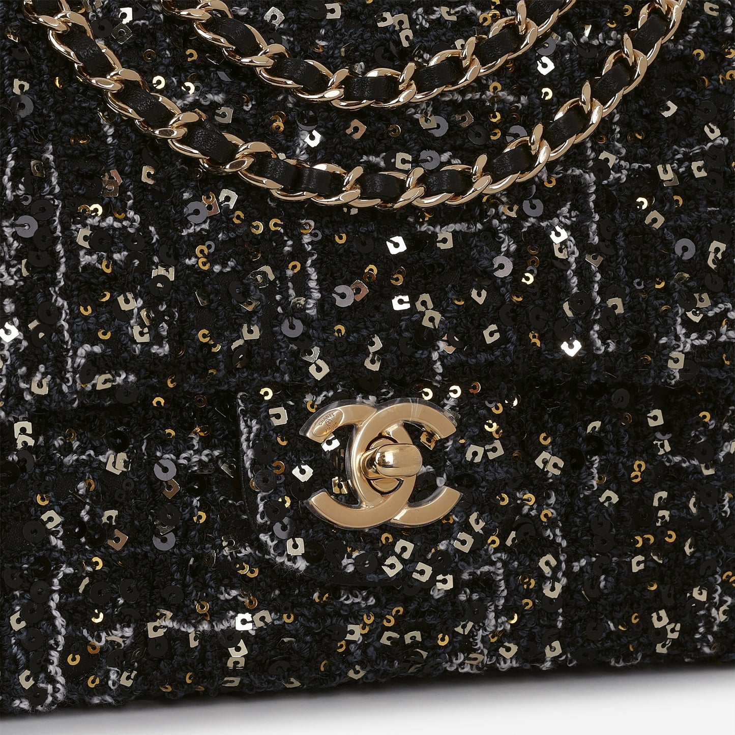 Chanel 24P Small Sequin Flap - Black / Gold / Multi Sequins | Gold Hardware
