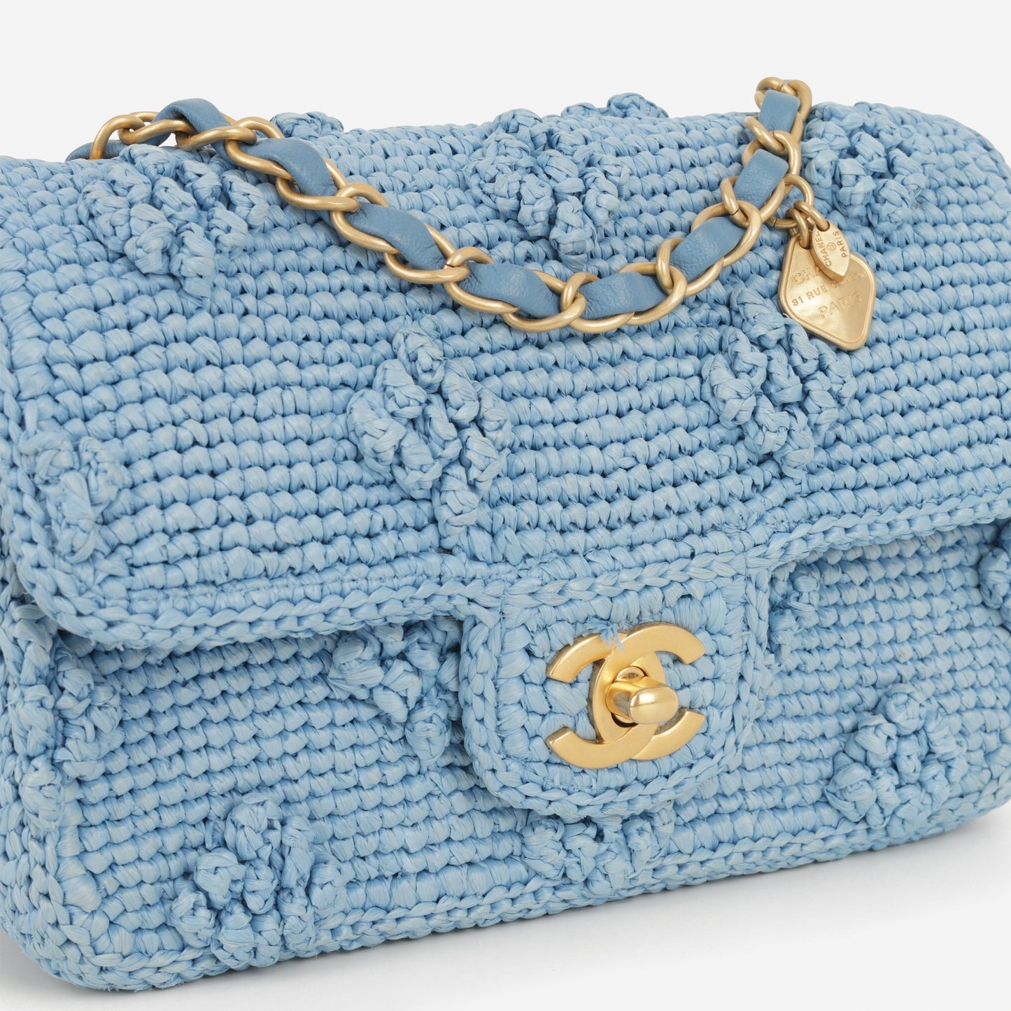 Chanel 24P Small Dolce Flap - Blue Braided Raffia | Gold Hardware