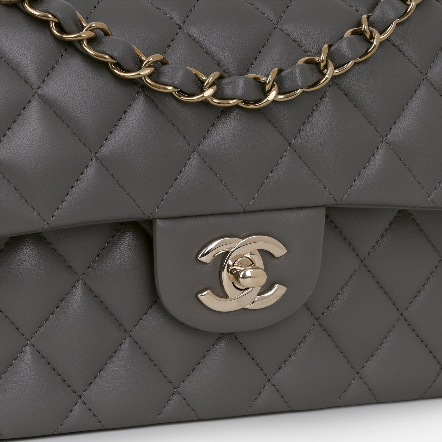 Chanel Small Classic Flap - Dark Grey Lambskin | Champagne Gold Hardware