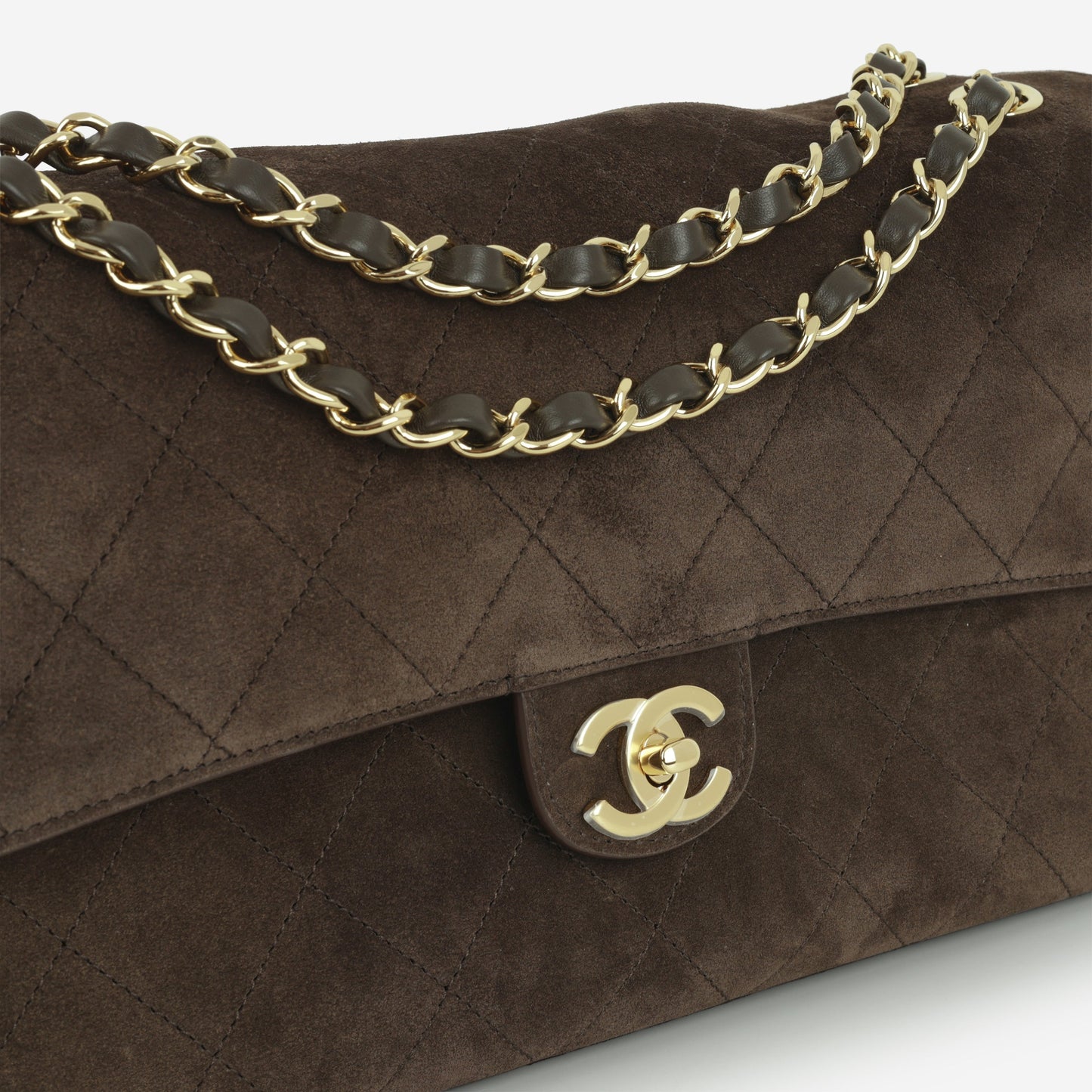 Chanel Métiers D'art Maxi Flap Bag - Dark Brown Suede | Gold Hardware