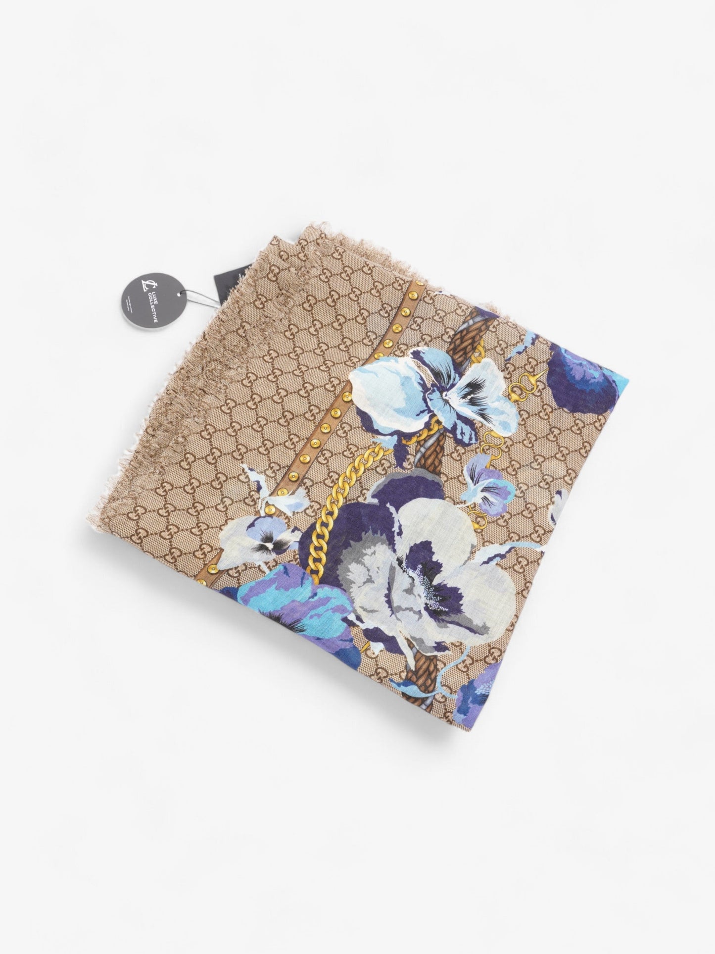 Gucci GG Floral Print Scarf GG Supreme / Blue / Gold Wool