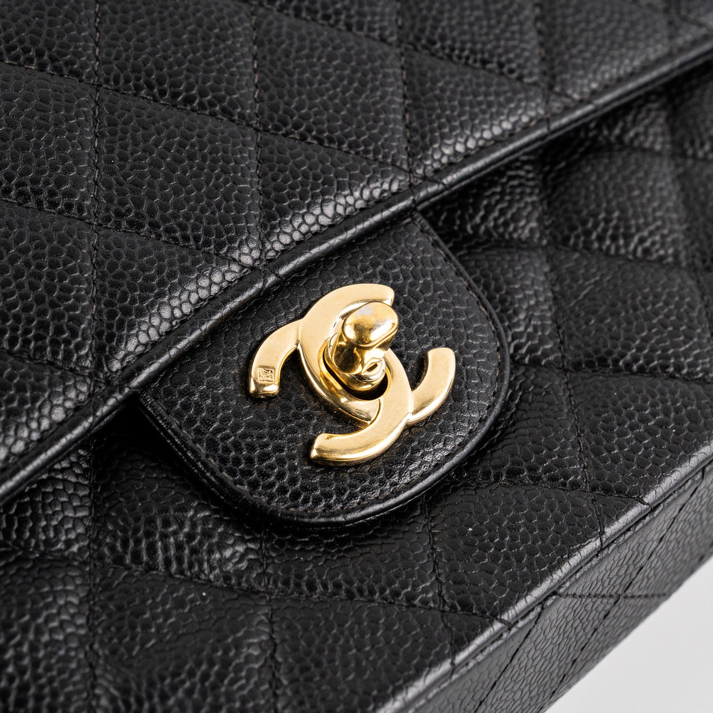 ITEM 17 - Chanel Classic Medium/Large Black Caviar 24K Gold