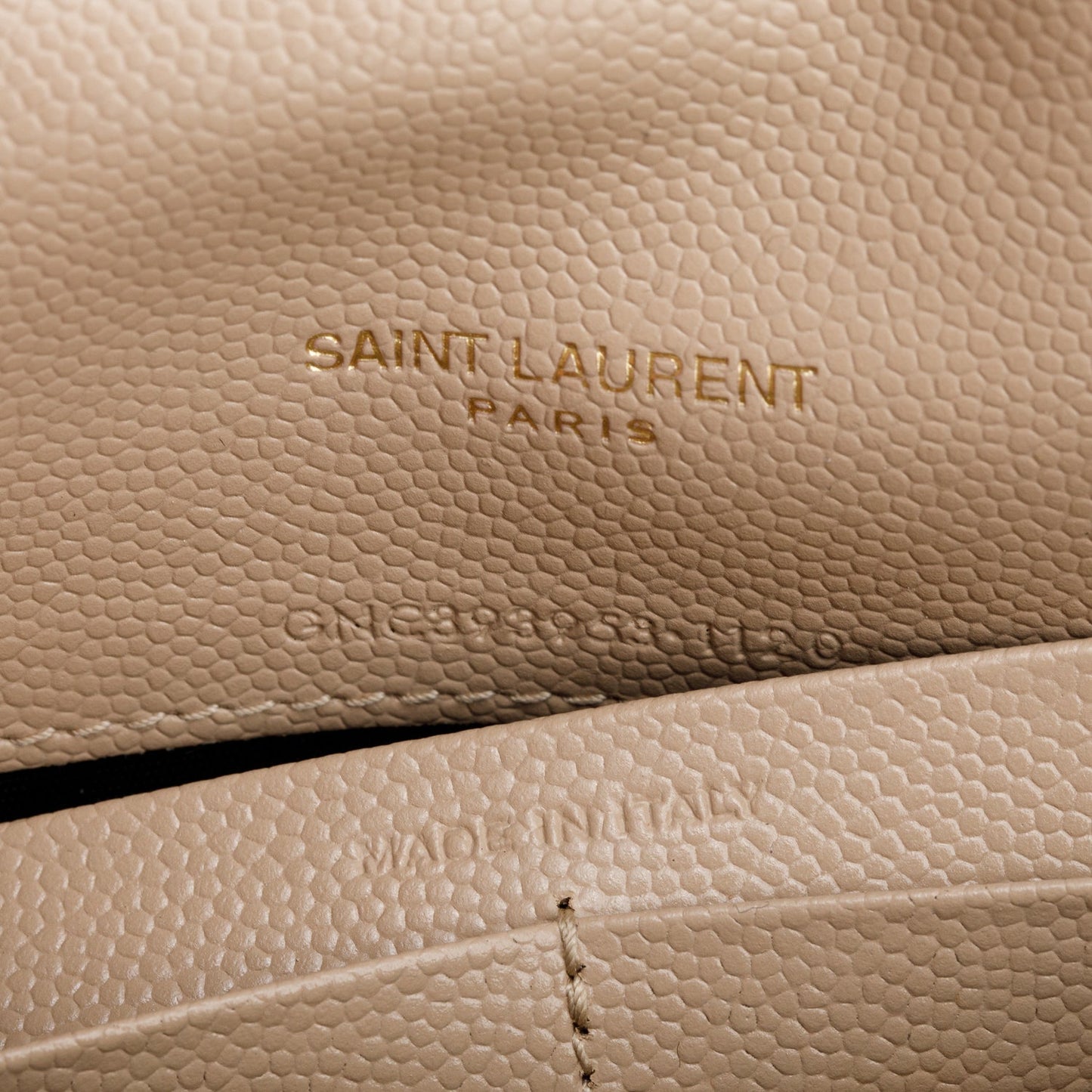 Saint Laurent 2020 Beige Grain De Poudre Leather Cassandre Envelope Chain Wallet