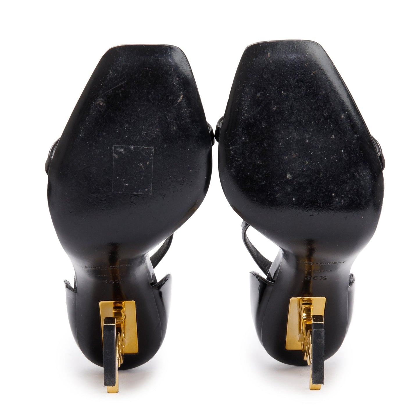 Saint Laurent Black Patent Leather Opyum Sandals, Size 36.5