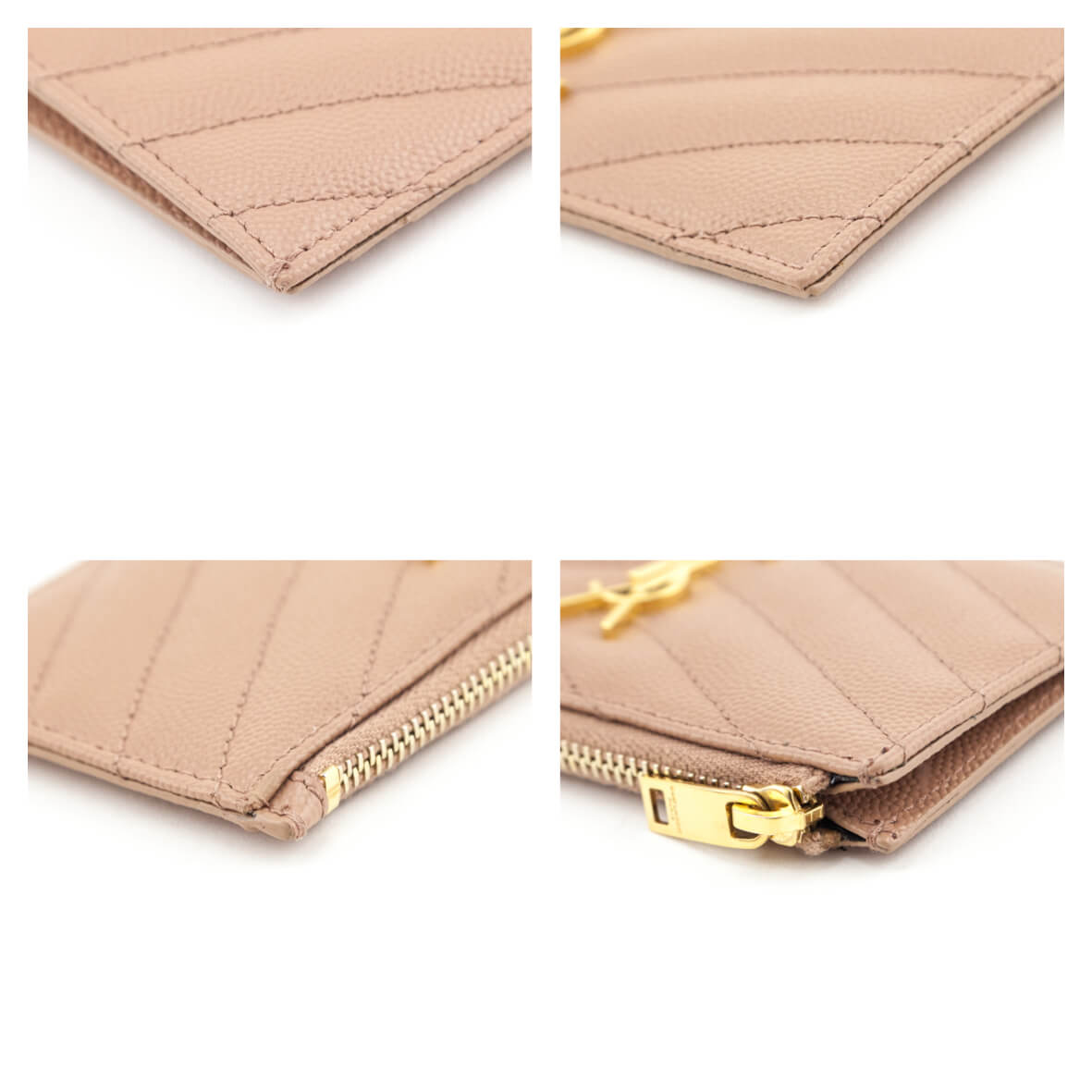 Luxury Saint Laurent Trending 2025 Beige Grain De Poudre Matelasse Chevron Monogram Fragments Zippered Card Case
