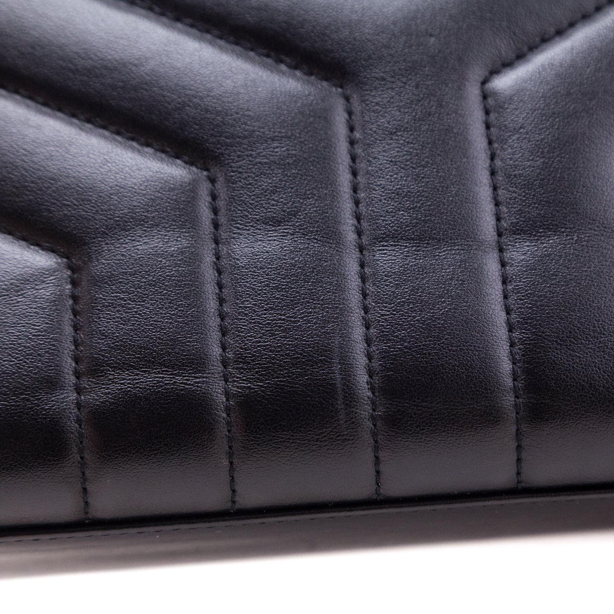 Saint Laurent Black Calfskin Y Quilted Monogram Small Loulou Chain Satchel
