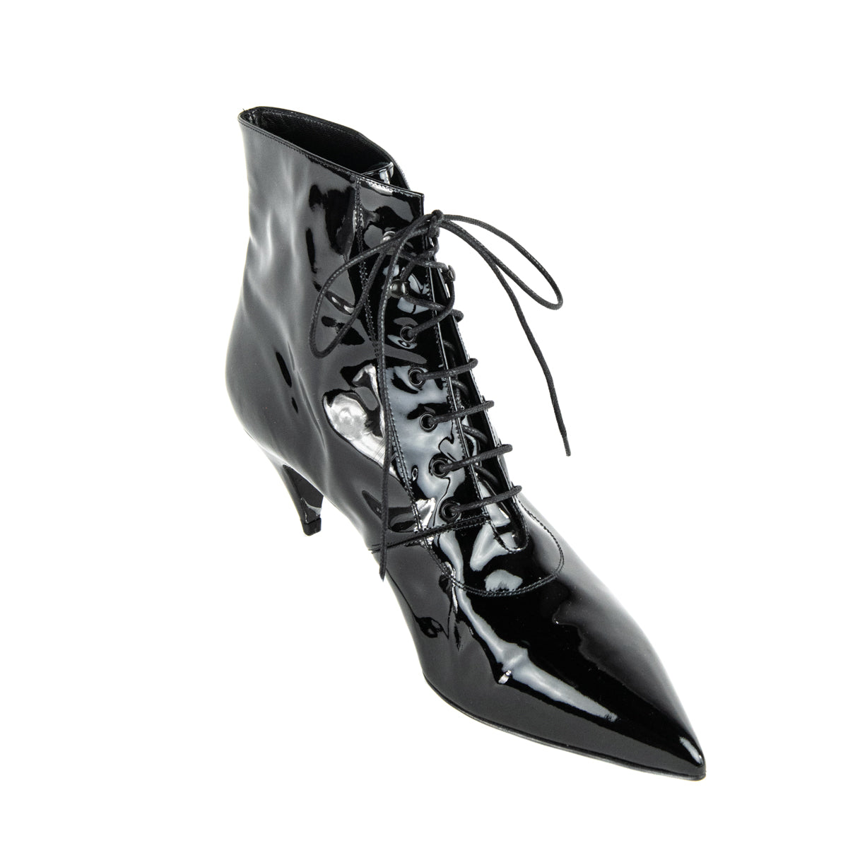 Saint Laurent Black Patent Lace Up Ankle Boots Size US 11 | EU 41