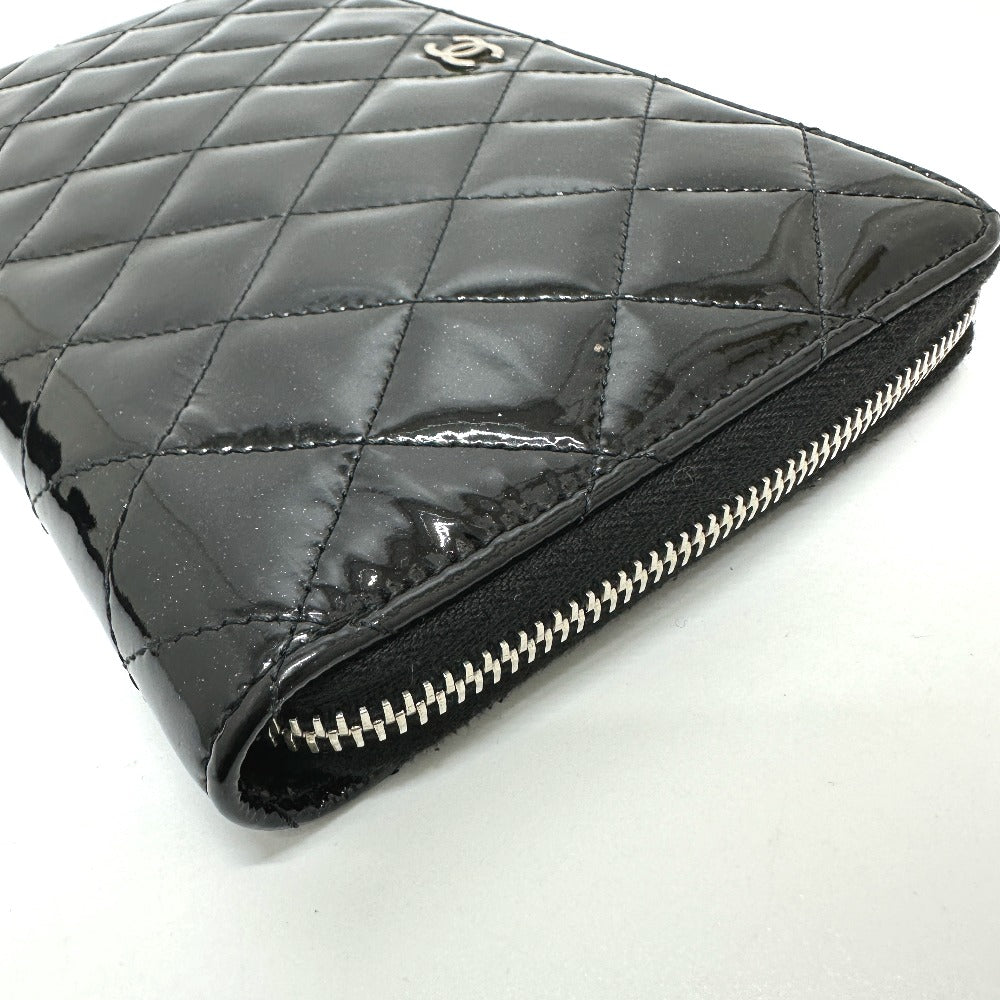 CHANEL Long Wallet Purse Patent calf leather black Matrasse Women