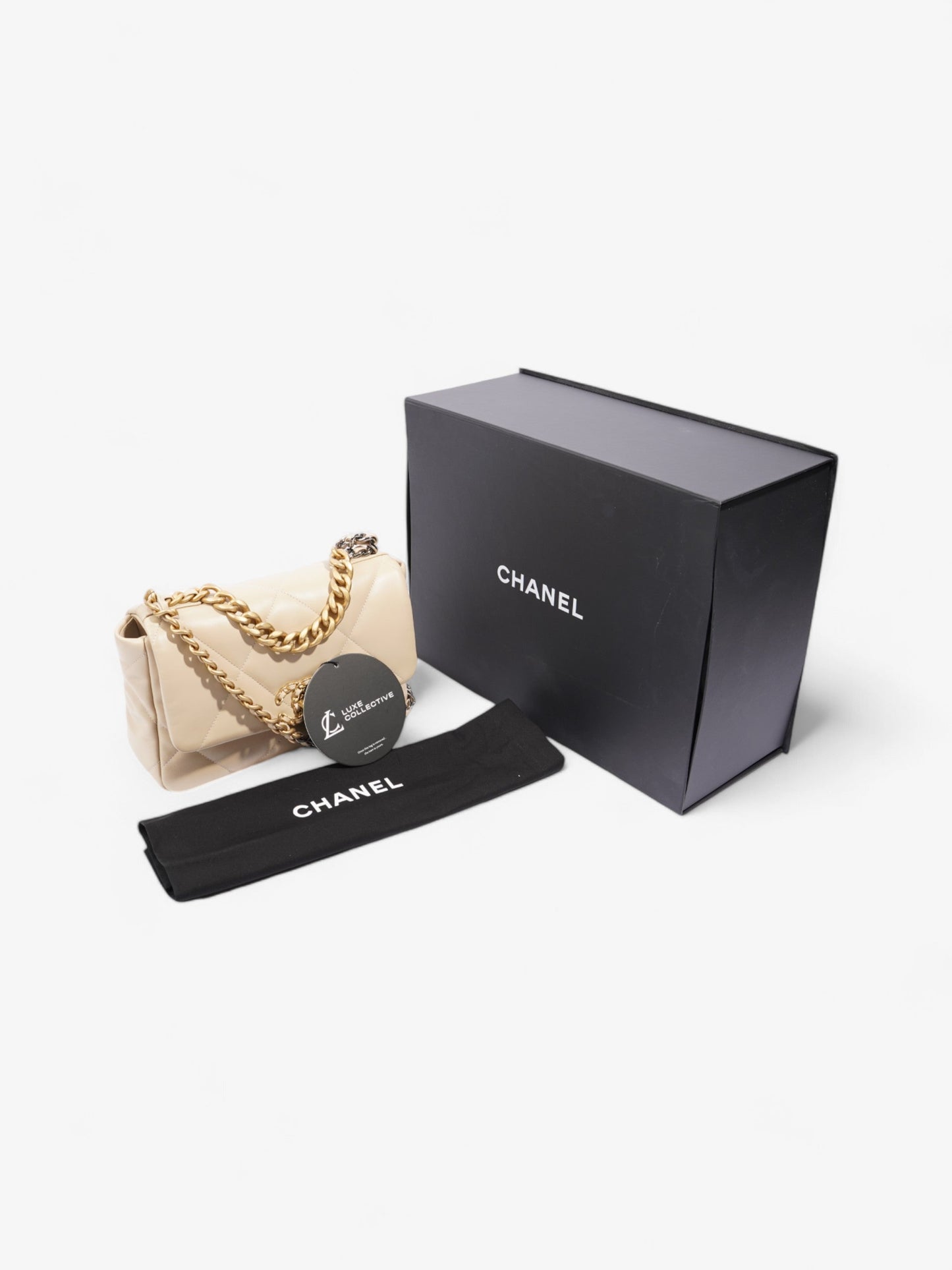 Chanel 19 Flap Beige Lambskin Leather Medium