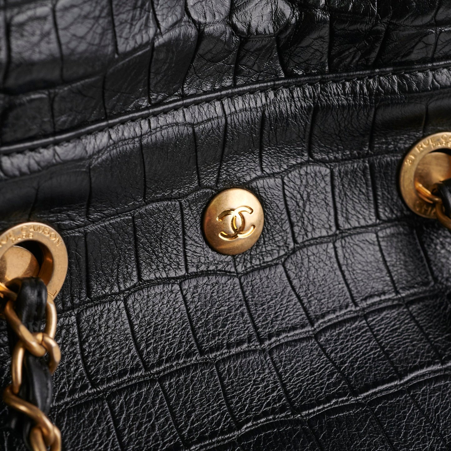 Chanel Black Croc Embossed Shopping Tote