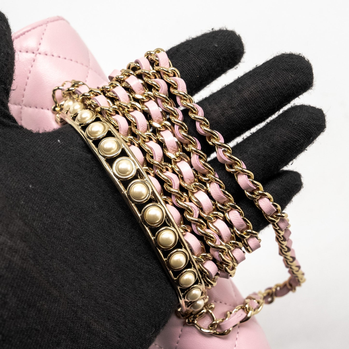 Chanel Pearl Detailed Top Handel Wallet On Chain Lambskin Pink L (Microchip)