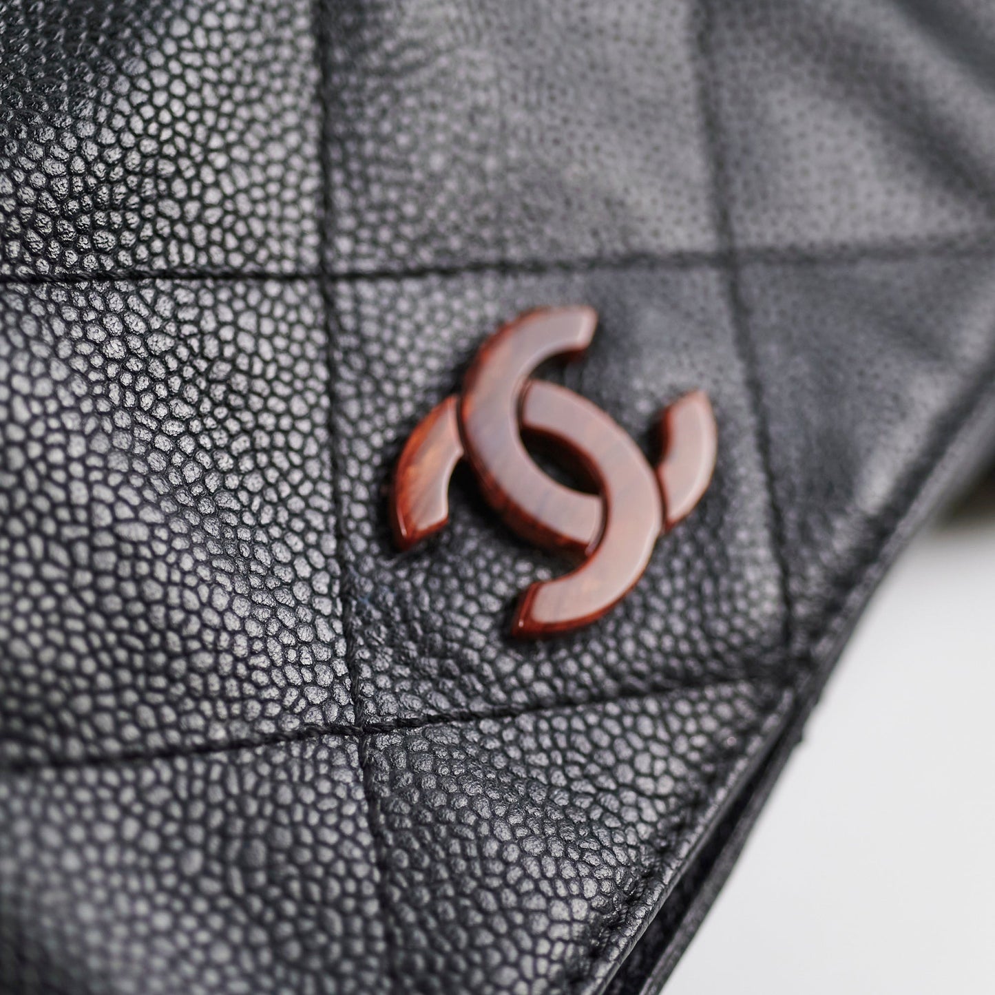 Chanel Caviar Tortoise Shell Chain Black Tote Bag Black