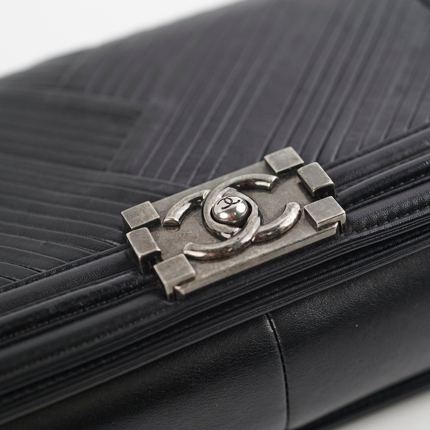 Chanel Old Medium Boy Chevron Black Bag