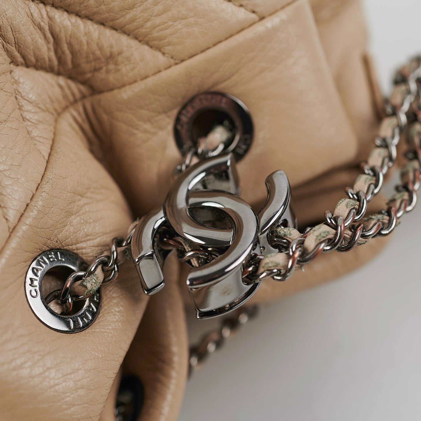 Chanel Chevron Beige Bucket Bag