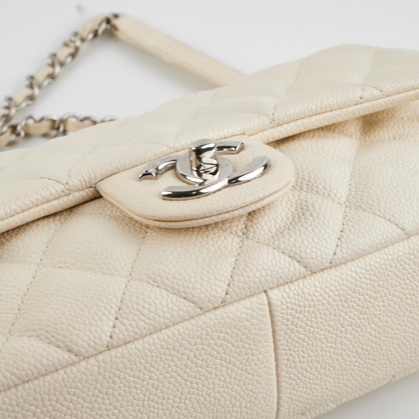 Chanel Easy Flap Caviar Ivory Shoulder Bag
