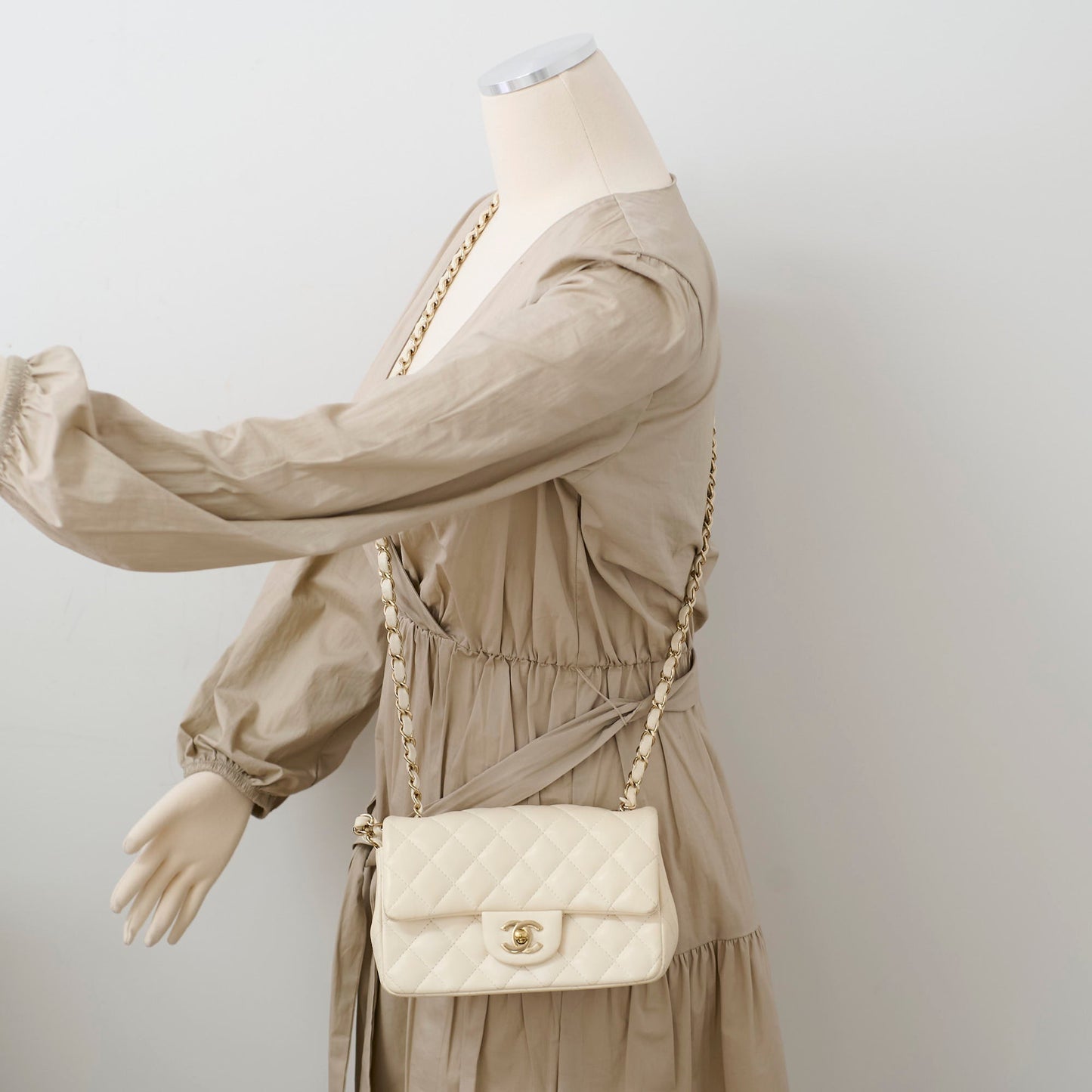 Chanel Mini Rectangular Cream Lambskin Crossbody- Microchipped