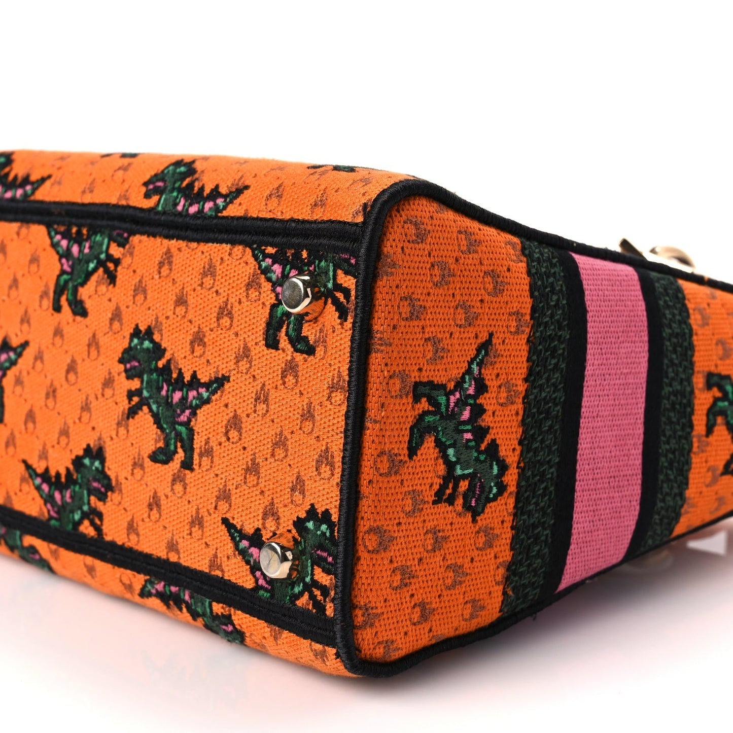 Christian Dior Canvas Embroidered Dino Medium Lady D-Lite Orange Multicolor