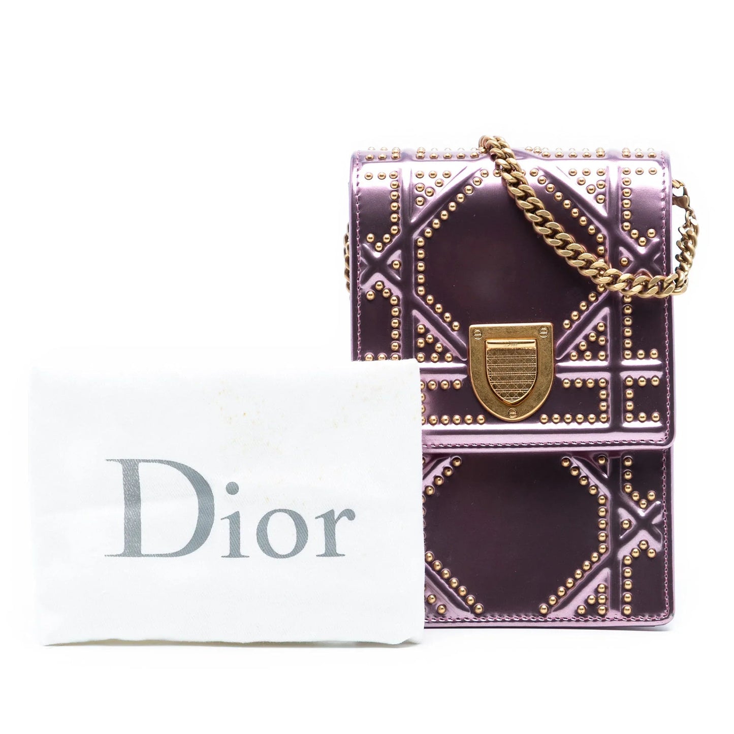 Pink Dior Metallic Studded Calfskin Vertical Diorama Crossbody Bag