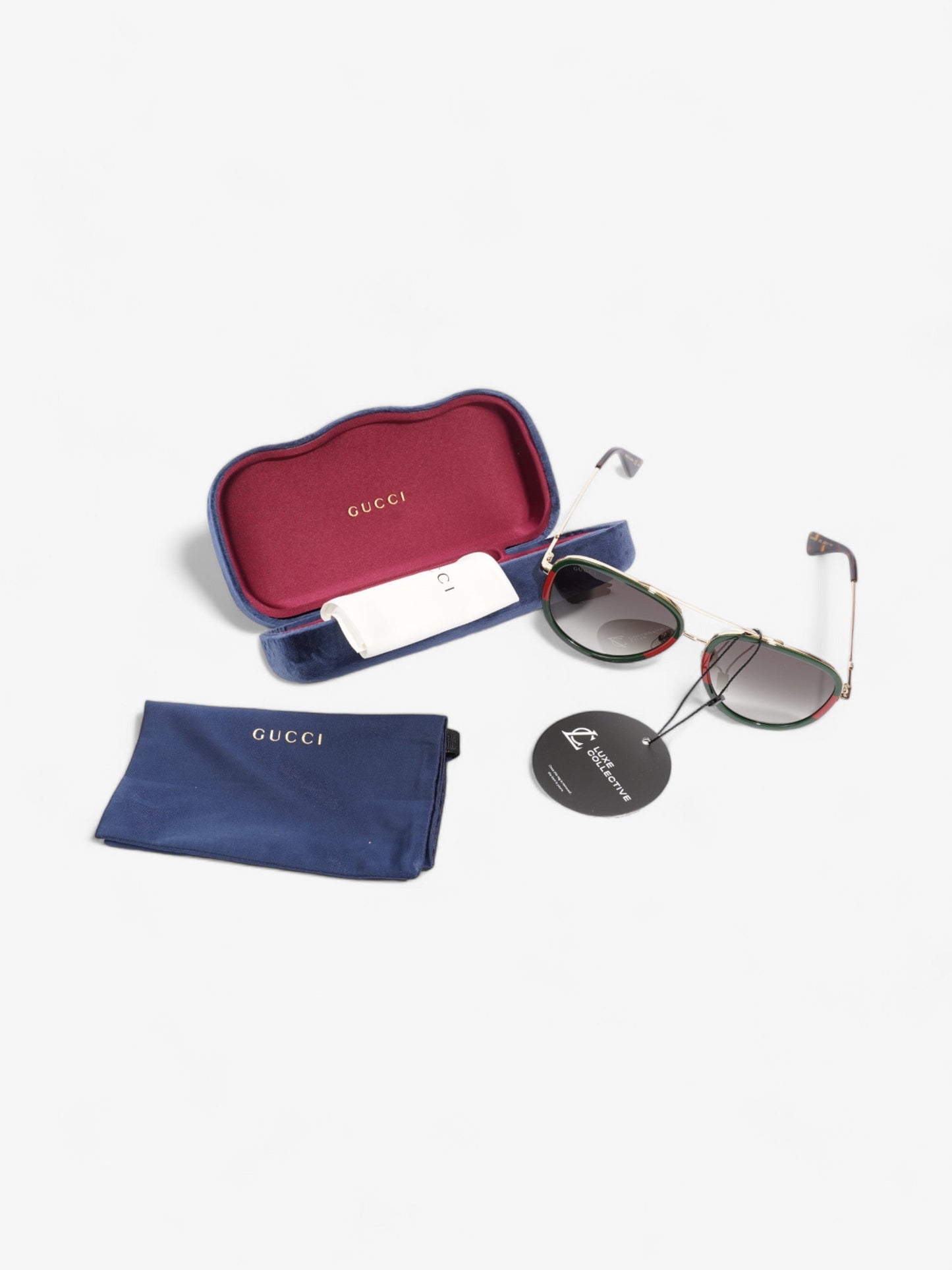 Gucci Web Aviator Gold / Green / Red Acetate 140mm