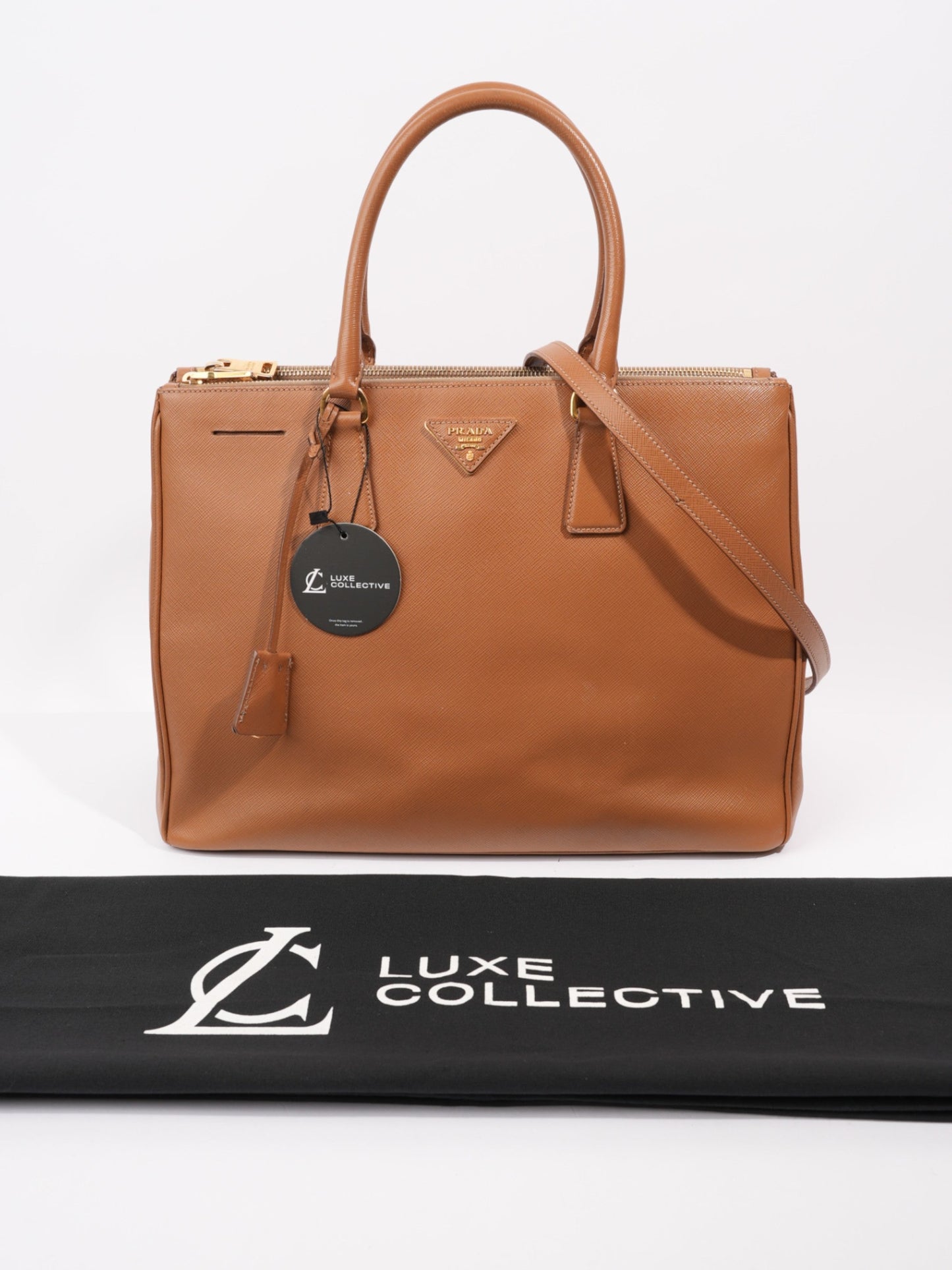 Prada Galleria Double Zip Caramel Brown Saffiano Leather