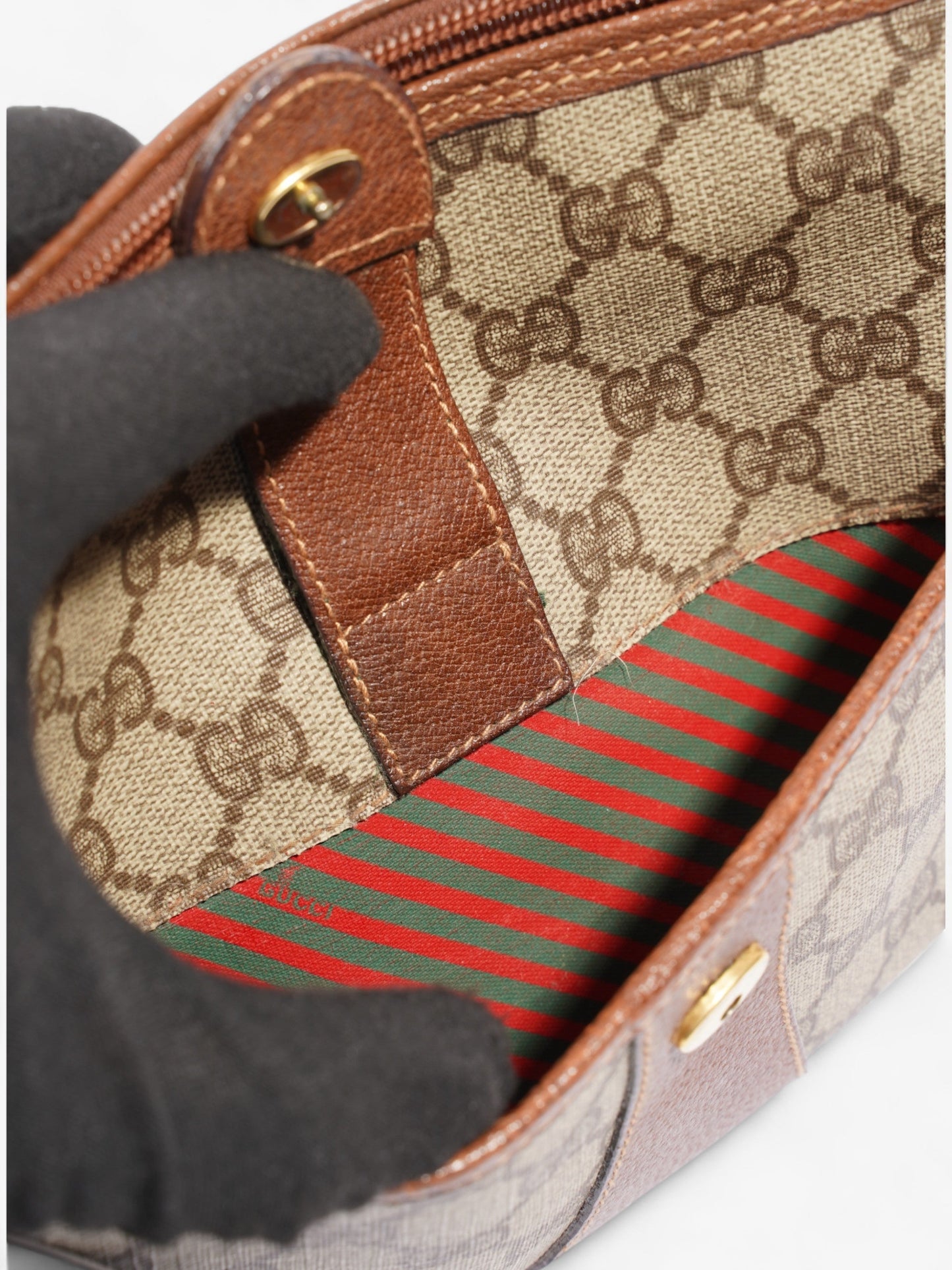 Gucci Old Gucci Sherry Line PVC & leather Shoulder bag Brown 001?58?6177 Supreme Print Coated Canvas