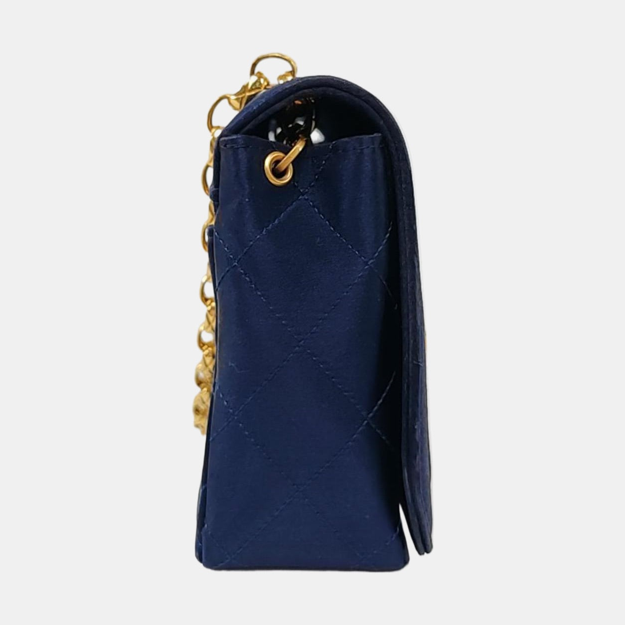 Chanel Vintage Mini Flap Bag Navy Silk Satin Bijou Chain