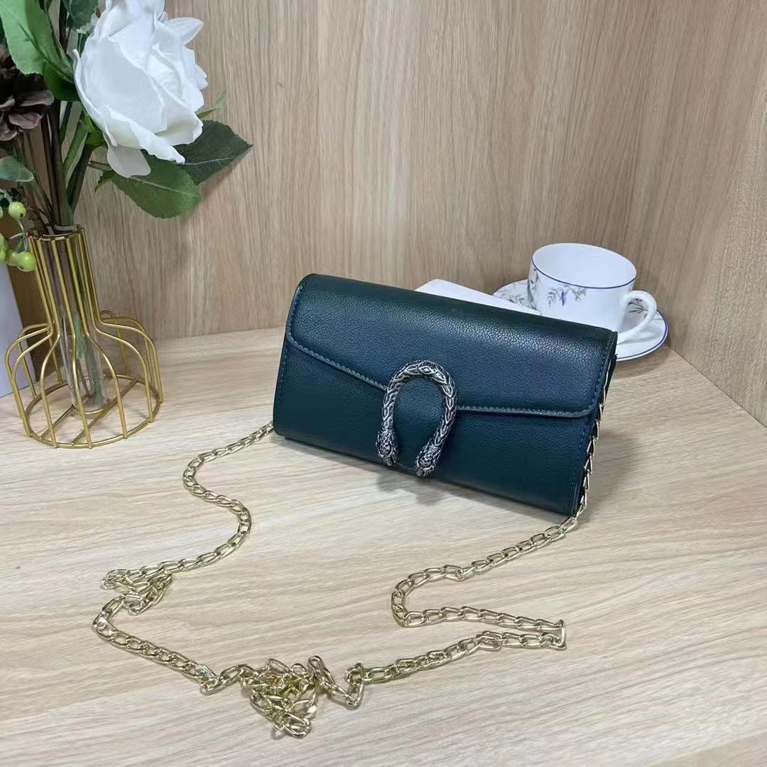 Gucci Women's Cross Body Bag - Design with Logo, Long Chain (Green)
