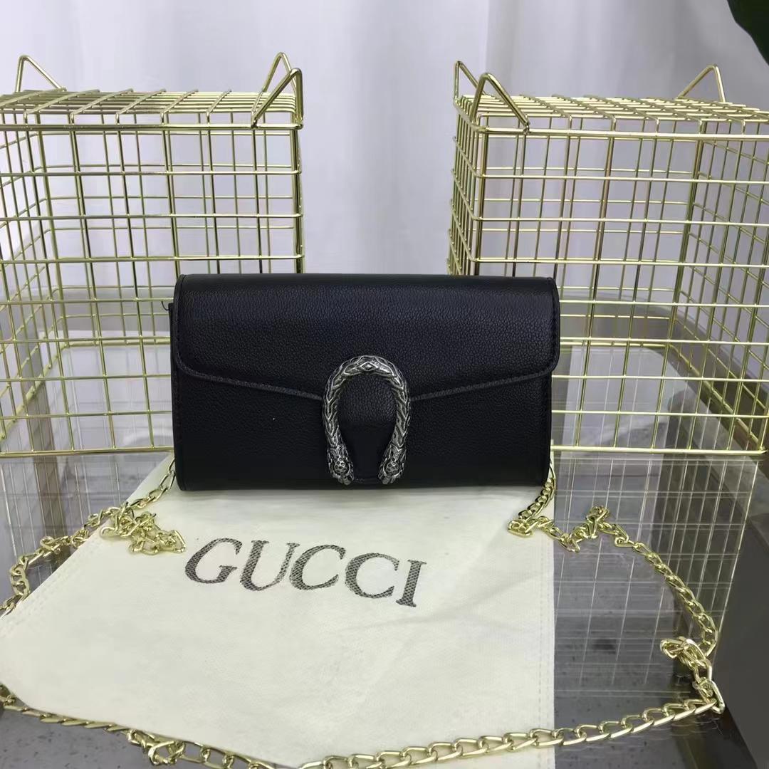 Gucci Women's Cross Body Bag - Design with Logo, Long Chain (Black)