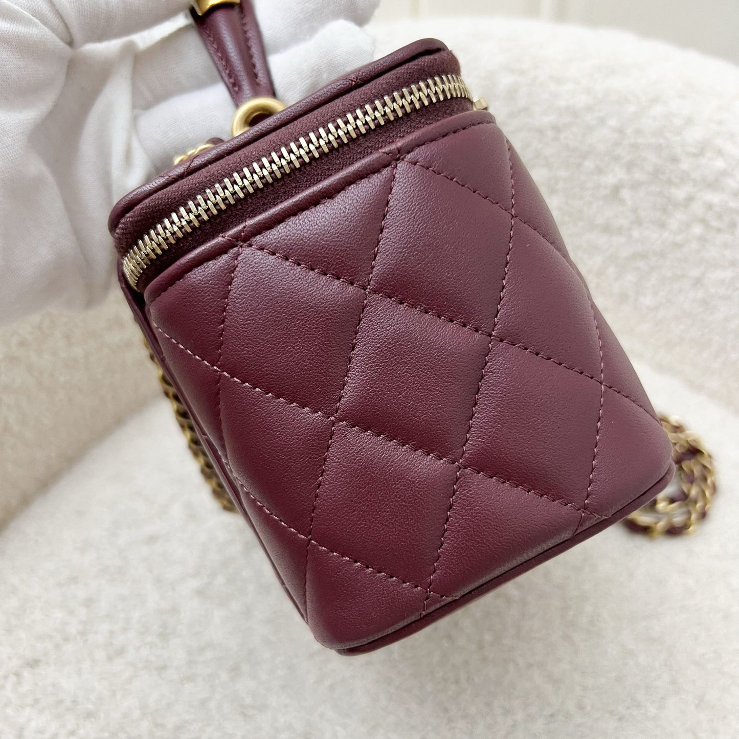 Chanel Top Handle Small Vanity in Burgundy Lambskin and AGHW Handbag