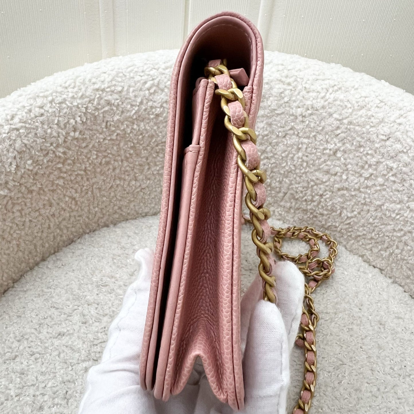 Chanel Boy Wallet on Chain WOC in Light Pink Caviar and AGHW Crossbody