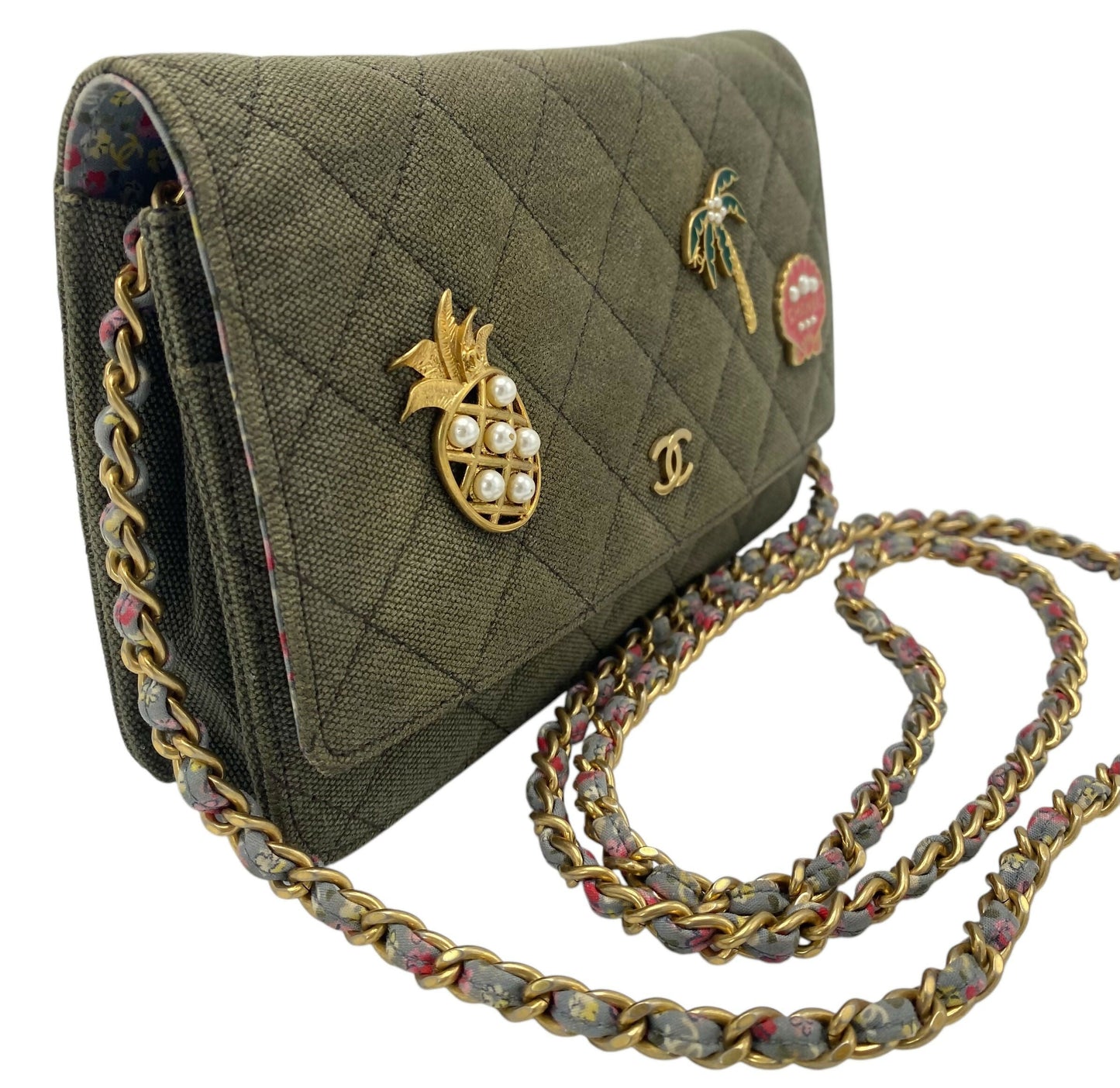 Chanel 17C Paris-Cuba Charms Military Green Canvas WOC Clutch Wallet on Chain