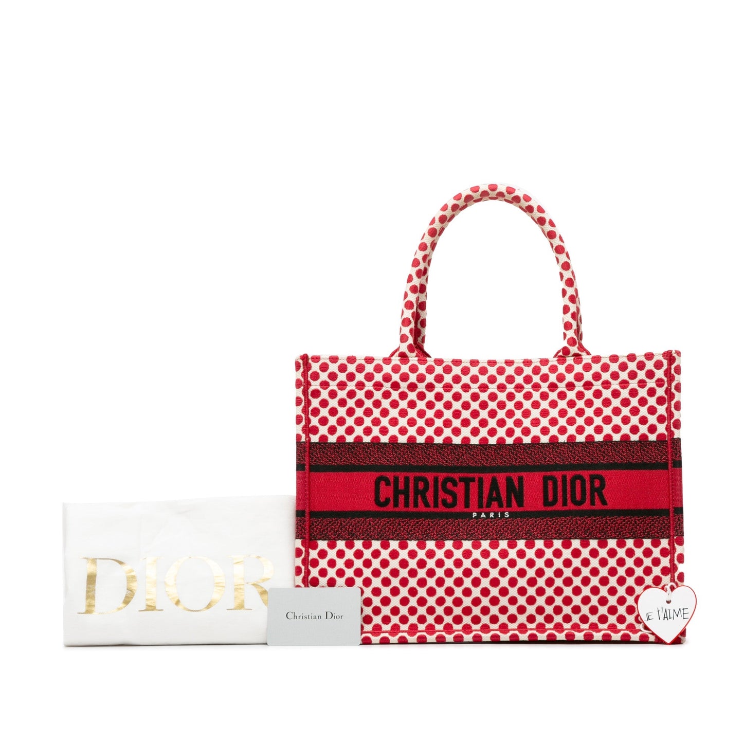 Red Dior DiorAmour Medium Embroidered Canvas Dots Book Tote