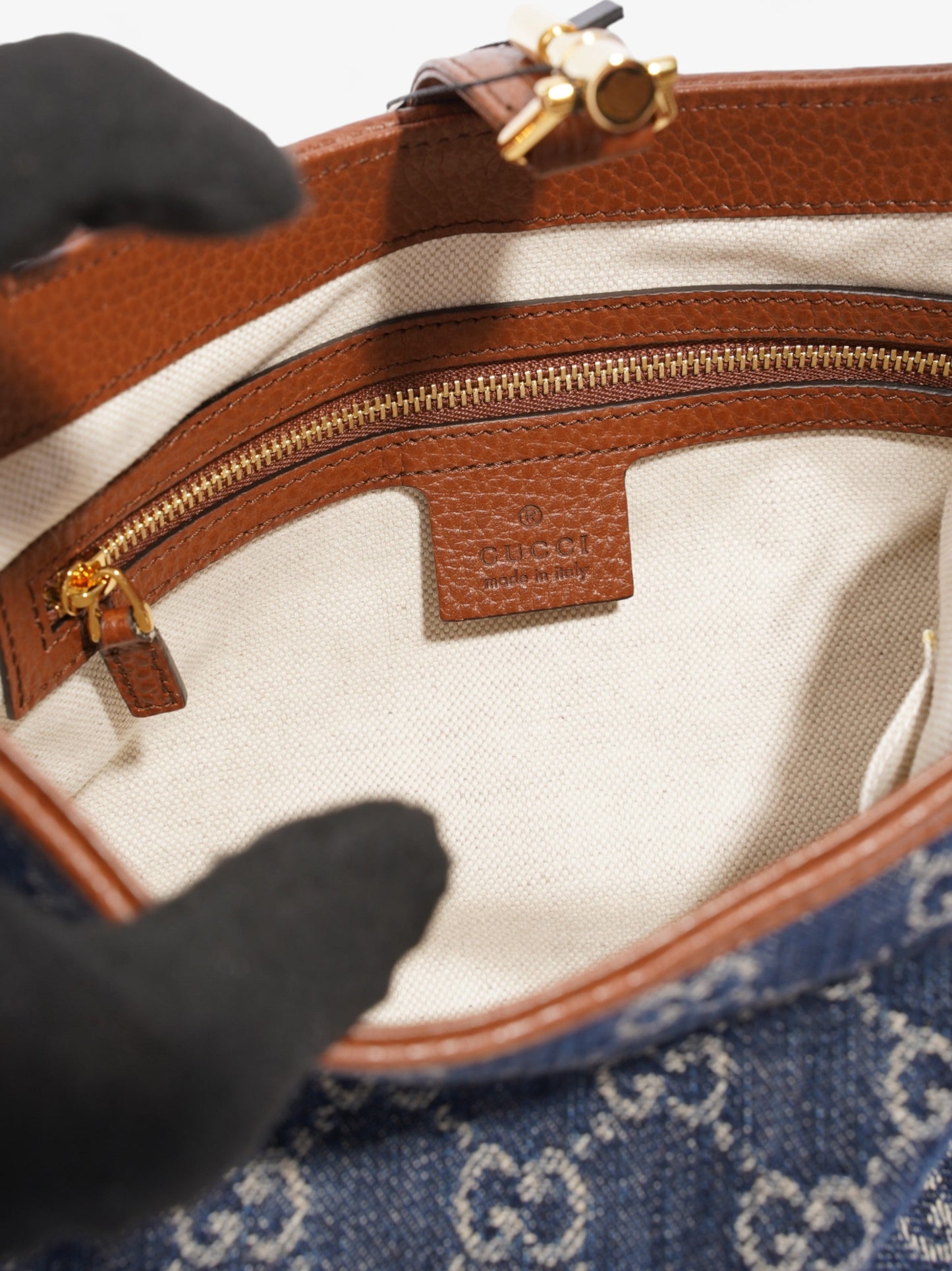 Gucci Jackie 1961 Denim GG Supreme / Brown Leather Denim Small