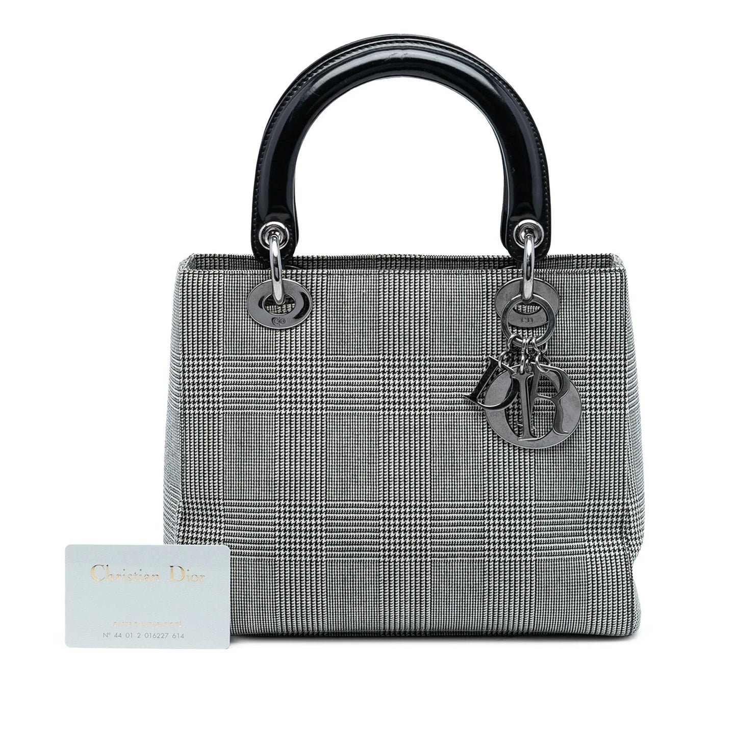 Gray Dior Medium Canvas Houndstooth Lady Dior Satchel
