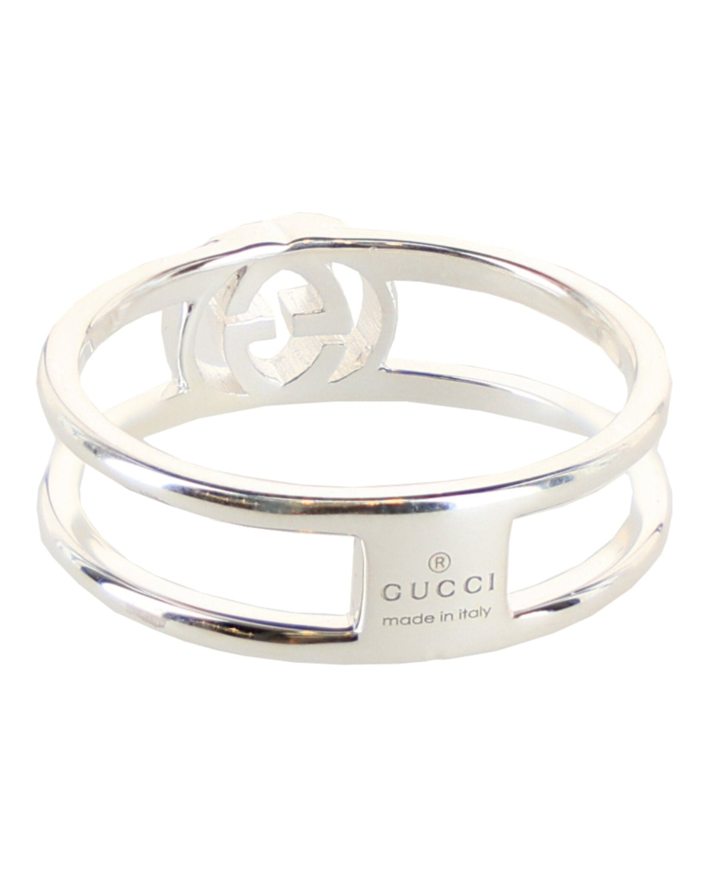Gucci Womens Interlocking G Cutout Silver Ring