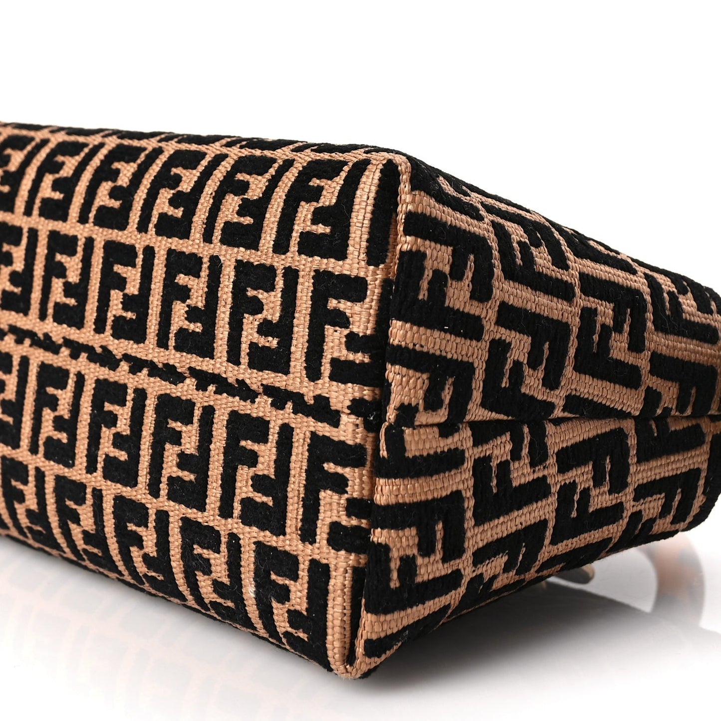 Fendi Raffia Chenille Vitello King Plexiglass Micro FF Mini By The Way Top Handle Boston Bag Naturale Black