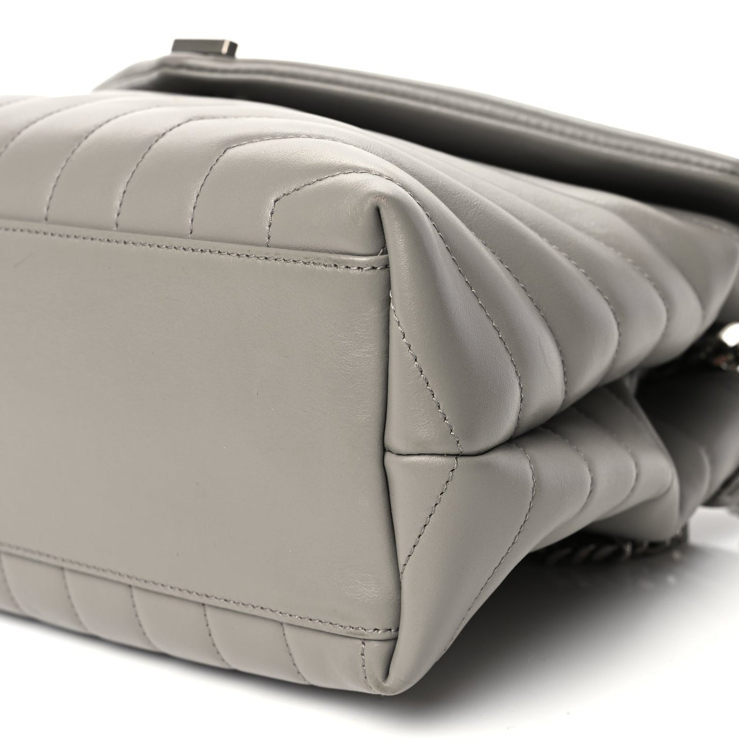 Saint Laurent Calfskin Y Quilted Monogram Medium Loulou Chain Satchel Light Grey