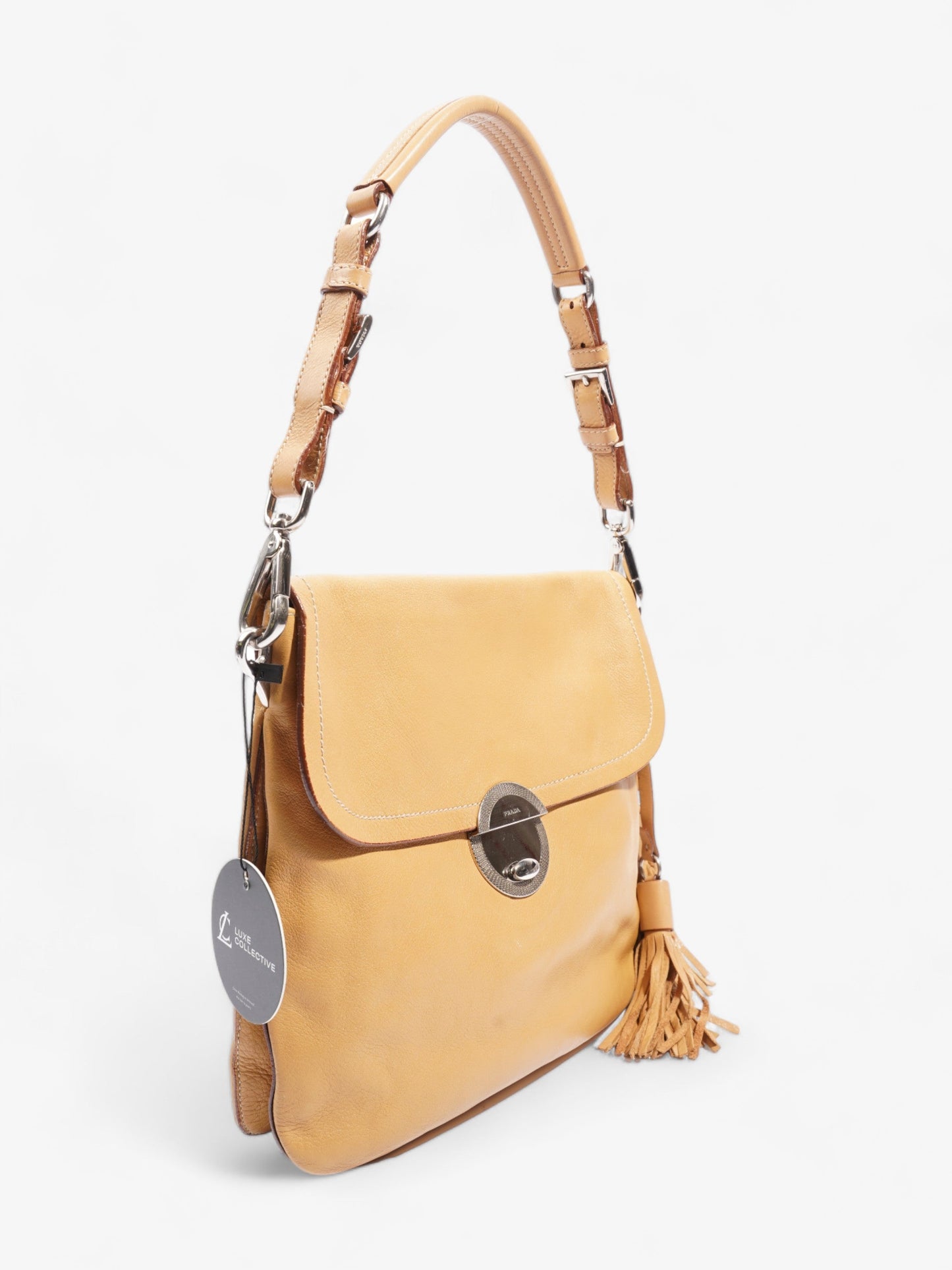 Prada Tassel Flap Shoulder Caramel Brown Leather