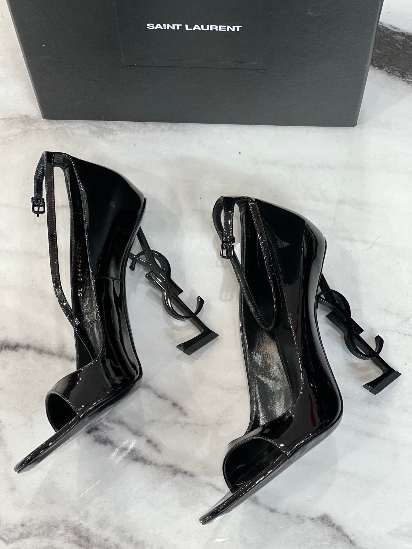 YSL SAINT LAURENT BLACK 'OPYUM' HEELED SANDALS