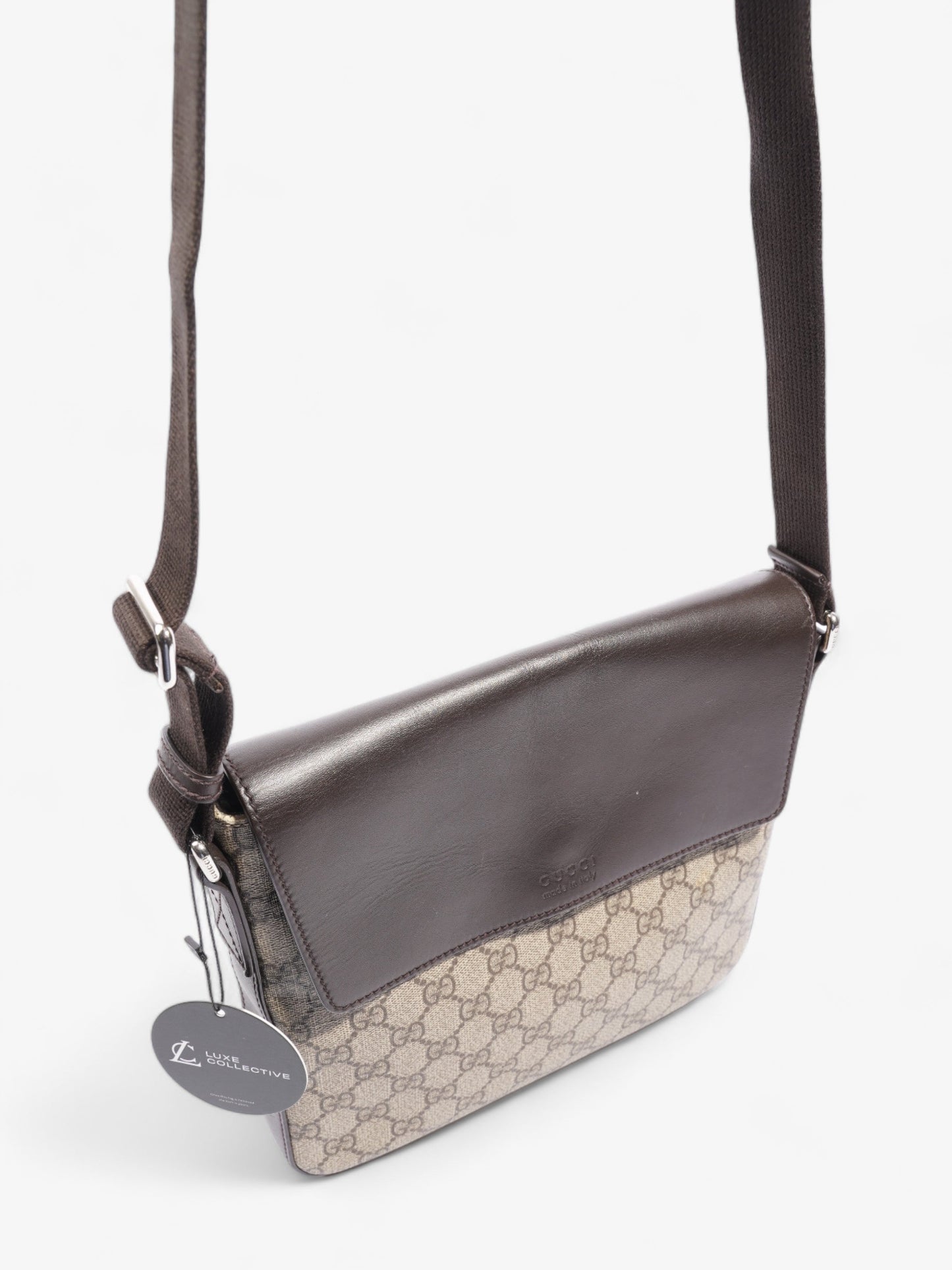 Gucci Classic Flap Beige And Ebony GG Supreme / Brown Coated Canvas