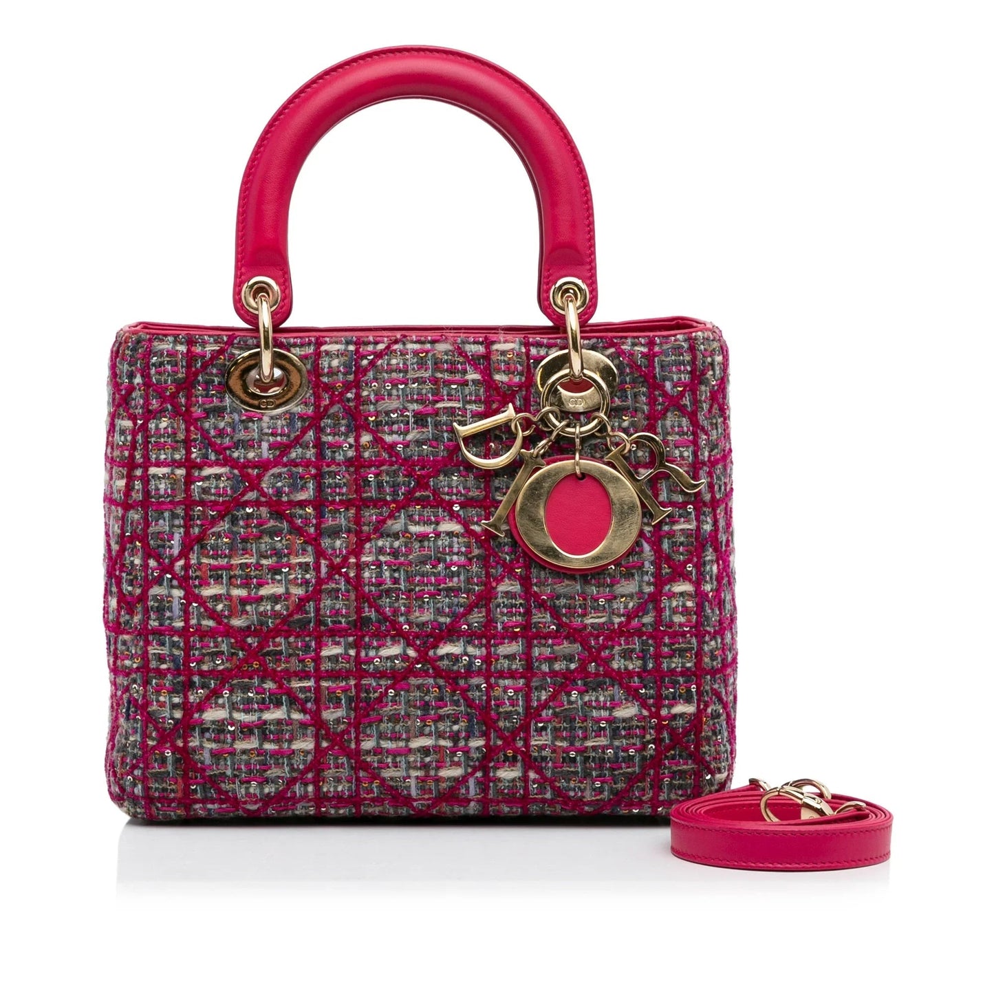 Pink Dior Medium Tweed Macrocannage Lady Dior Satchel