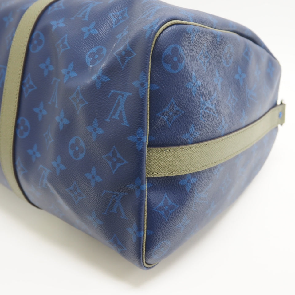 LOUIS VUITTON Boston Duffel bag M43855 leather blue monogram pacific Keepall bandouliere45 unisex(Unisex)