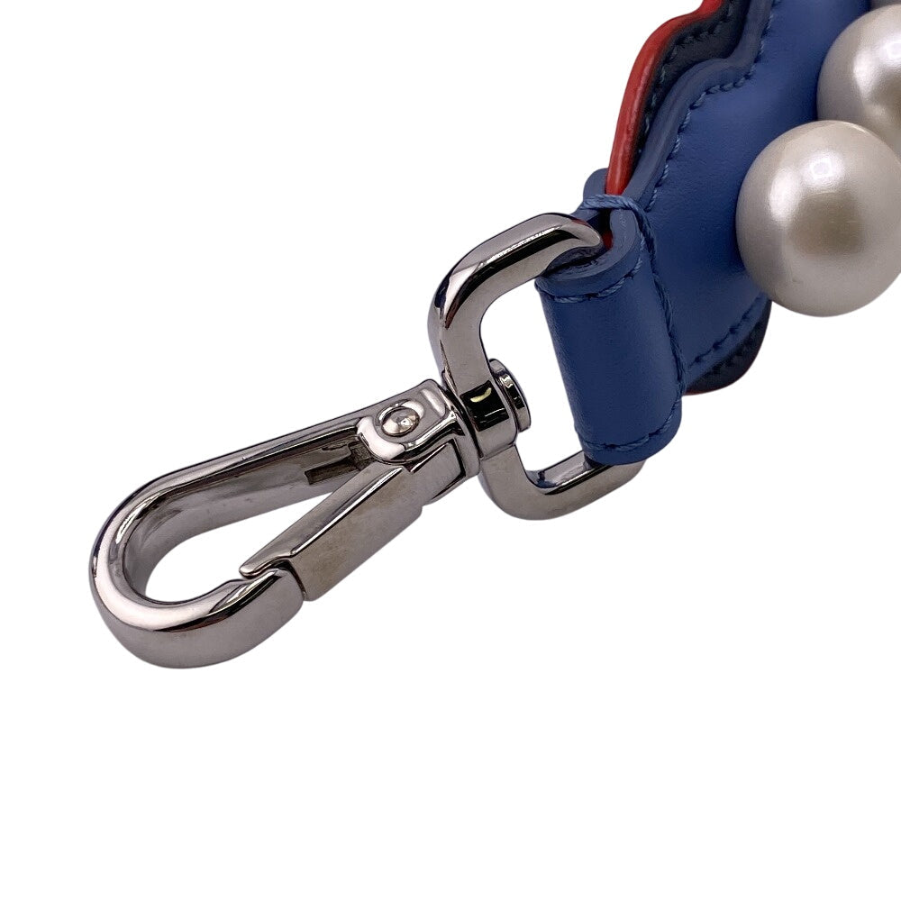 FENDI Shoulder strap Leather, Faux Pearl blue Mini strap you Women