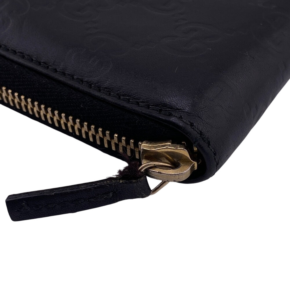 GUCCI Long Wallet Purse 112724�E496334 leather black Zip Around Guccisima Women